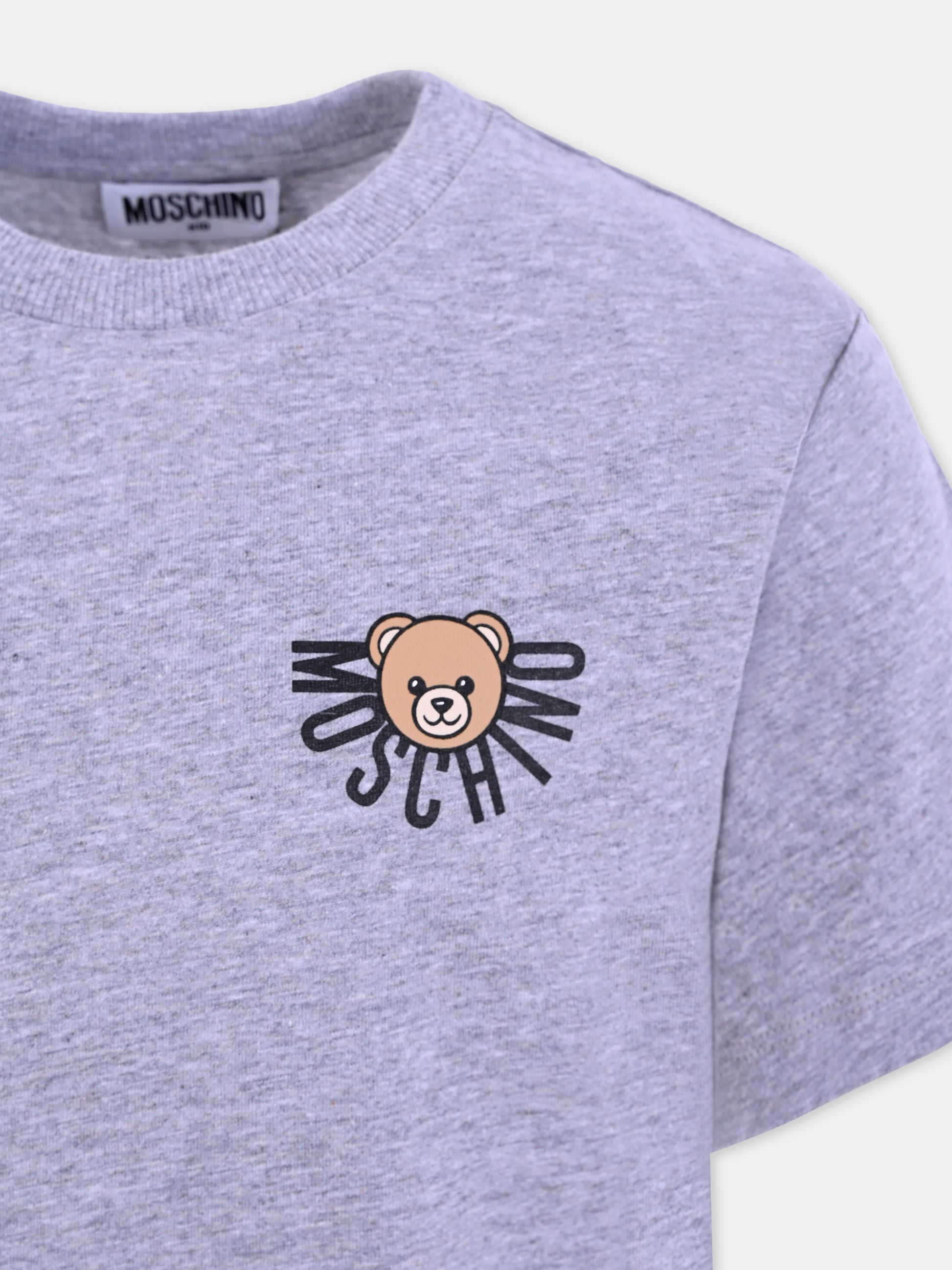 T-shirt grigia per bambini con logo e Teddy Bear,Moschino Kids,HOM05G LAA10 60901