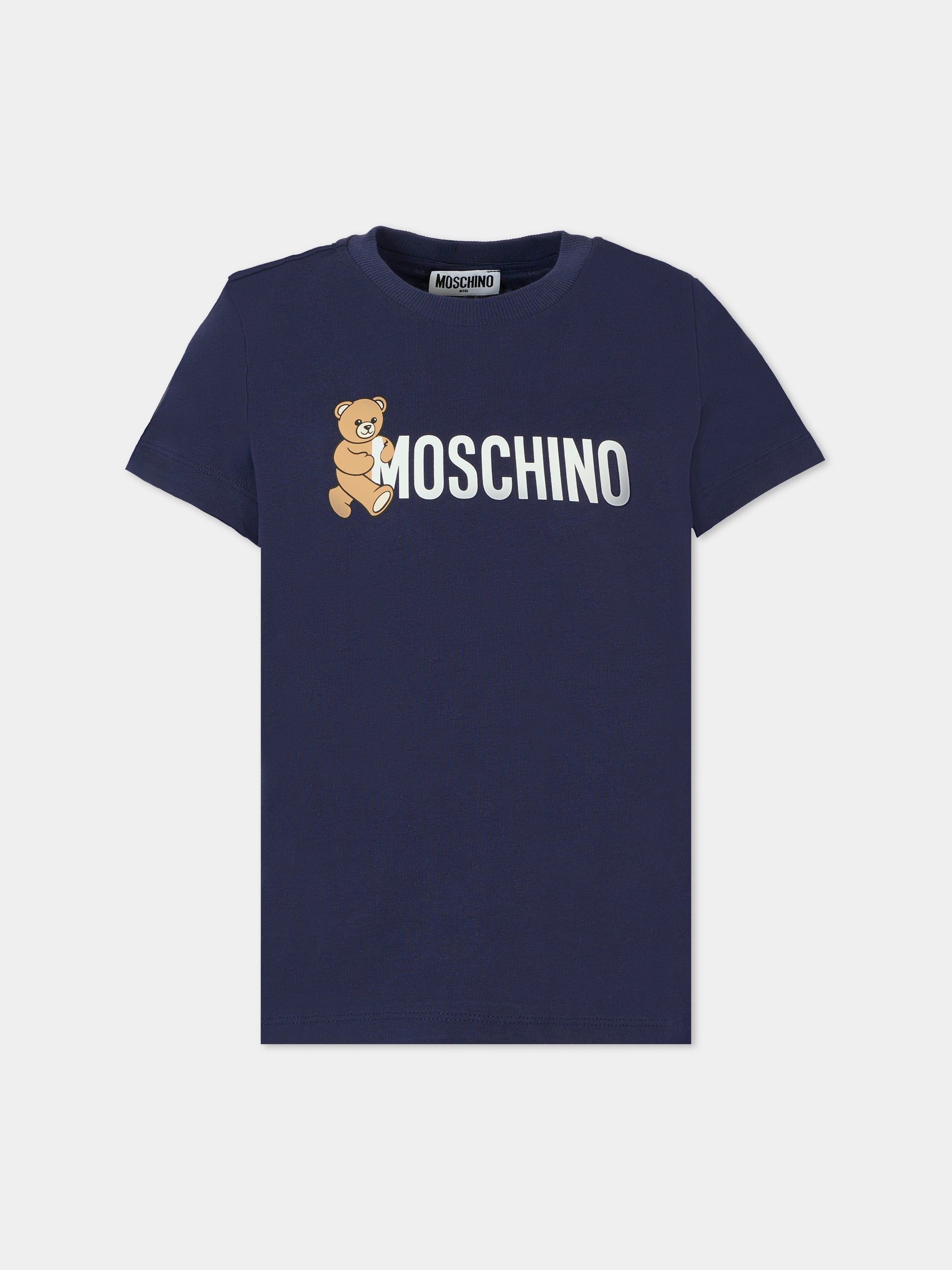 T-shirt blu per bambini con Teddy Bear e logo,Moschino Kids,HPM058 LAA34 40016