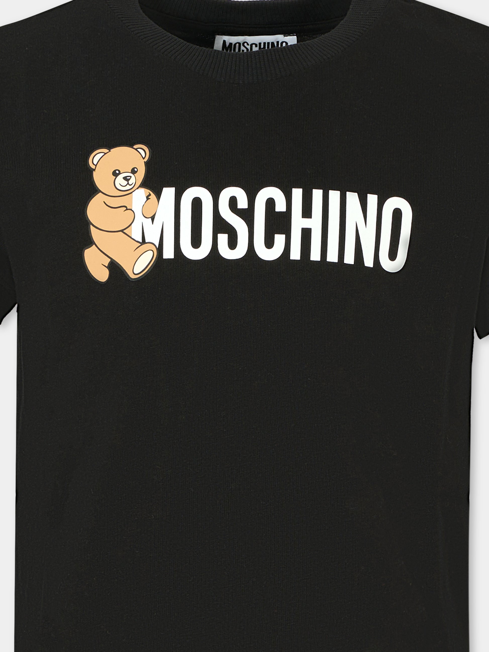 T-shirt nera per bambini con Teddy Bear e logo,Moschino Kids,HPM058 LAA34 60100