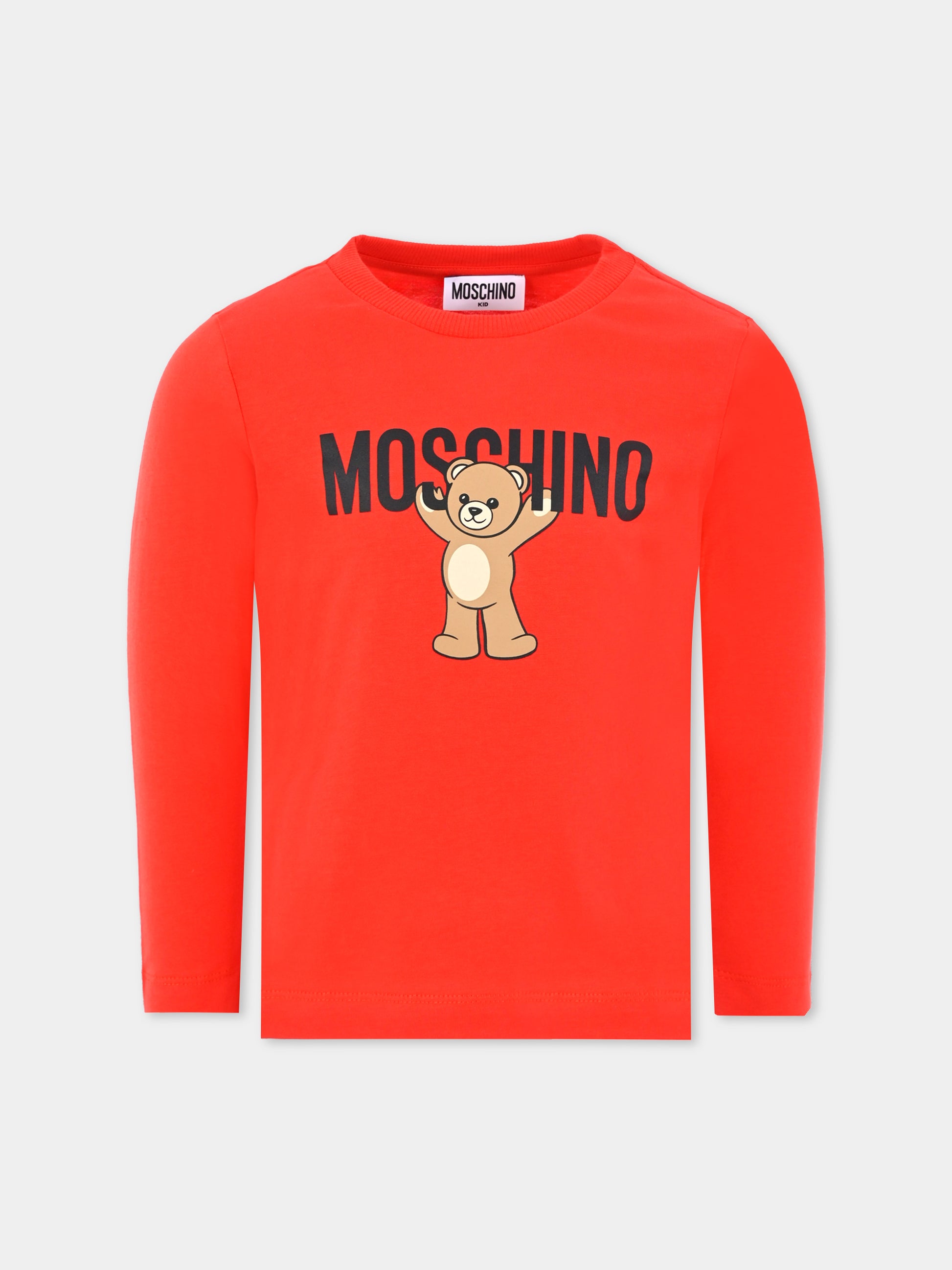T-shirt rossa per bambini con Teddy Bear,Moschino Kids,HTO00J LAA10 50109