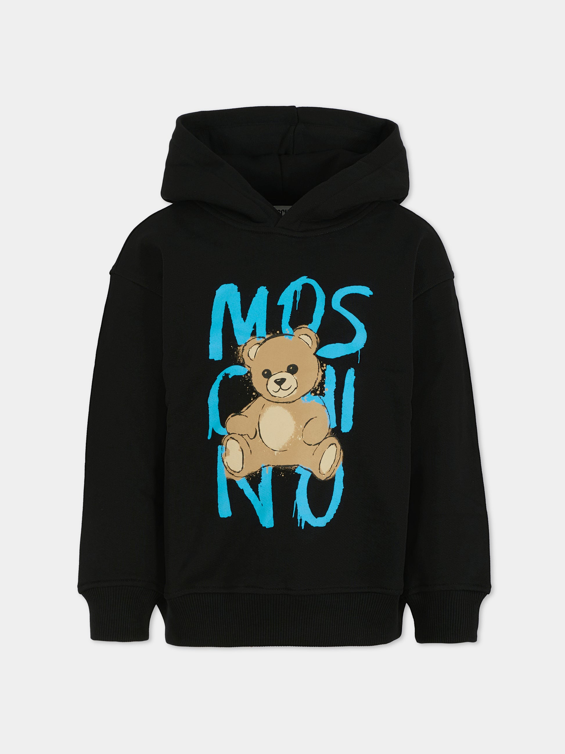 Felpa nera per bambini con Teddy Bear e logo,Moschino Kids,HUF098 LCA77 60100