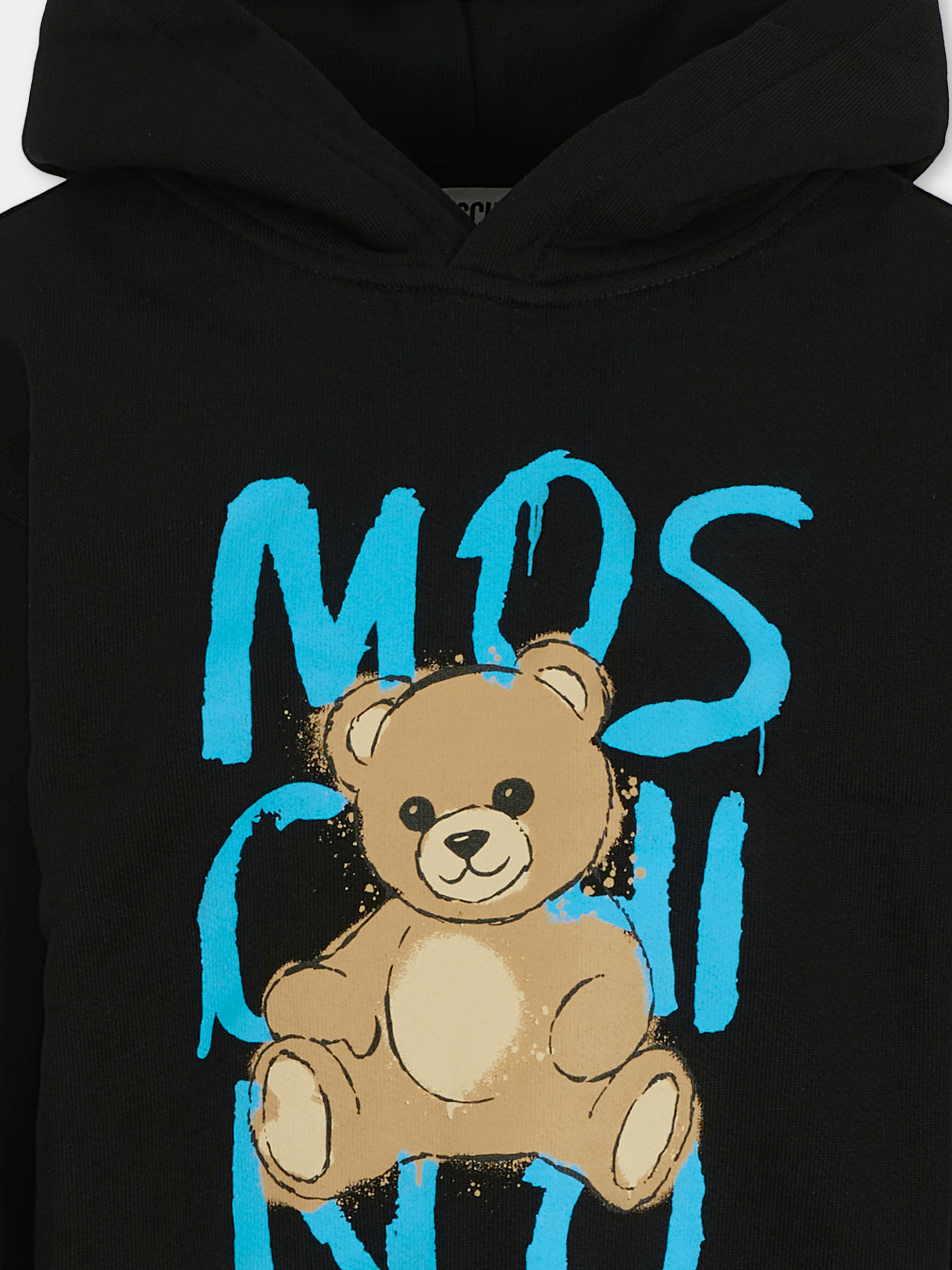 Felpa nera per bambini con Teddy Bear e logo,Moschino Kids,HUF098 LCA77 60100