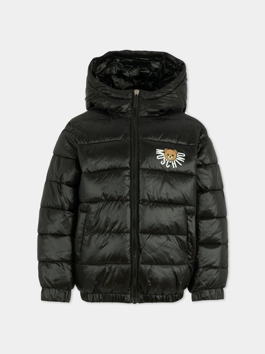 Piumino nero per bambini con Teddy Bear,Moschino Kids,HUS05F L3A32 60100