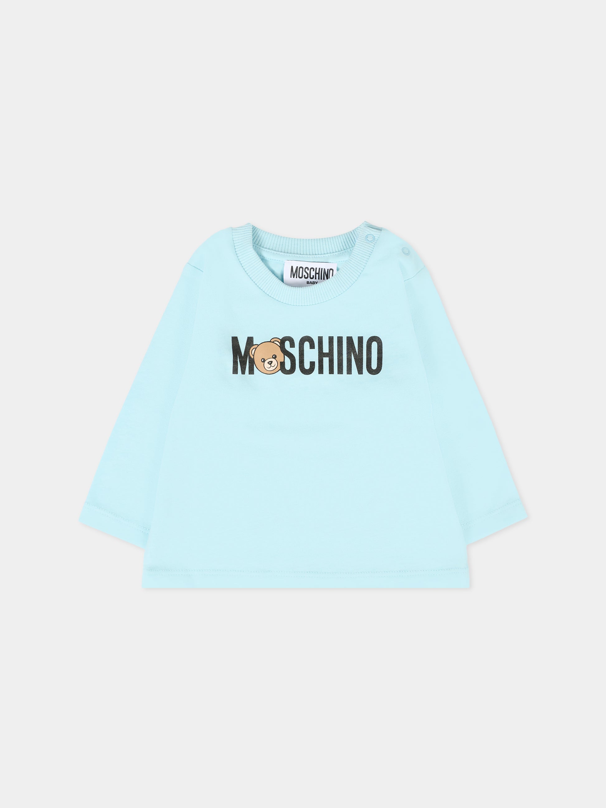 T-shirt celeste per neonato con Teddy Bear,Moschino Kids,M8O00R LAA36 40304