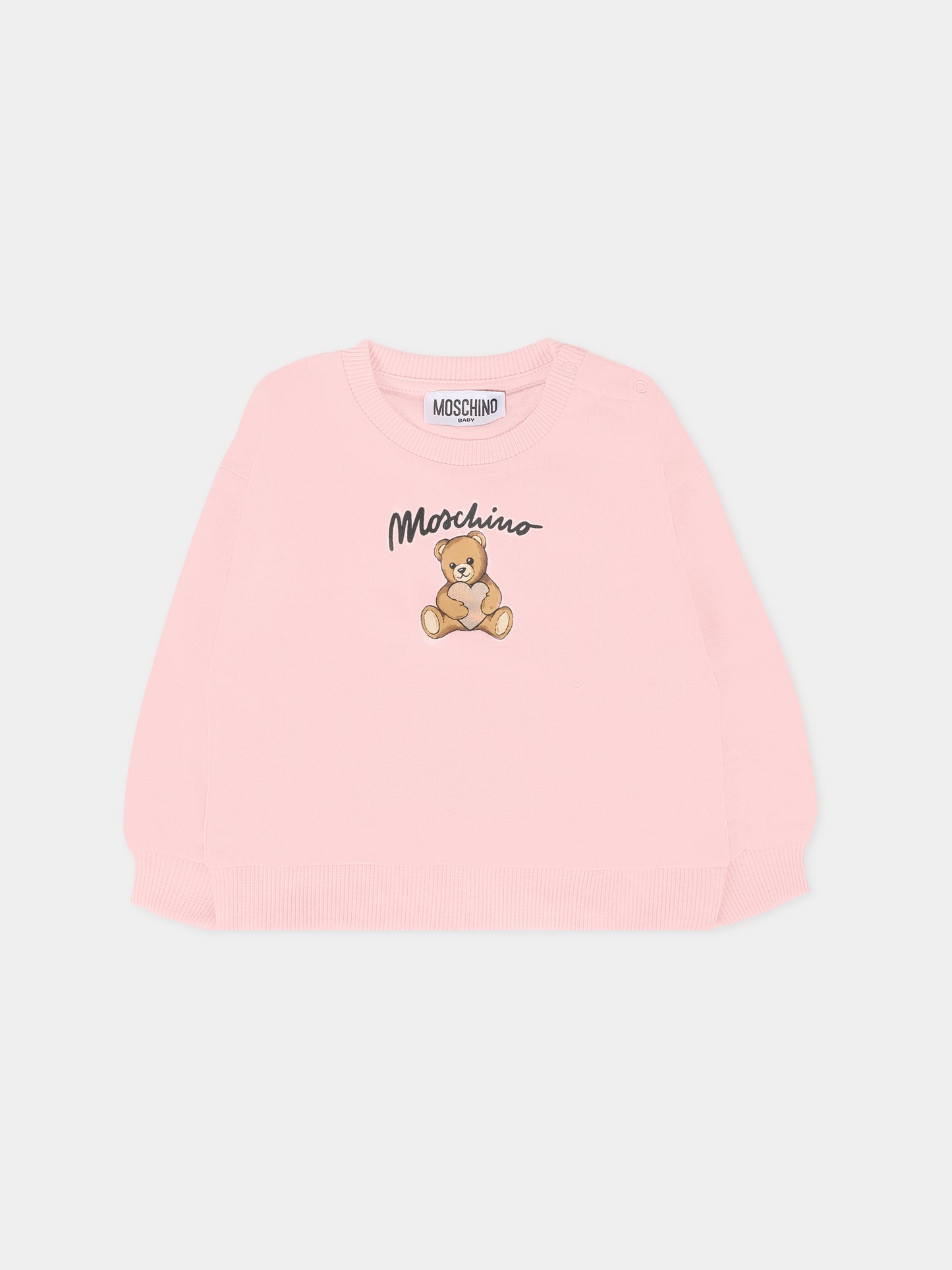 Felpa rosa per neonata con Teddy Bear e logo,Moschino Kids,MDF033 LCA40 50209