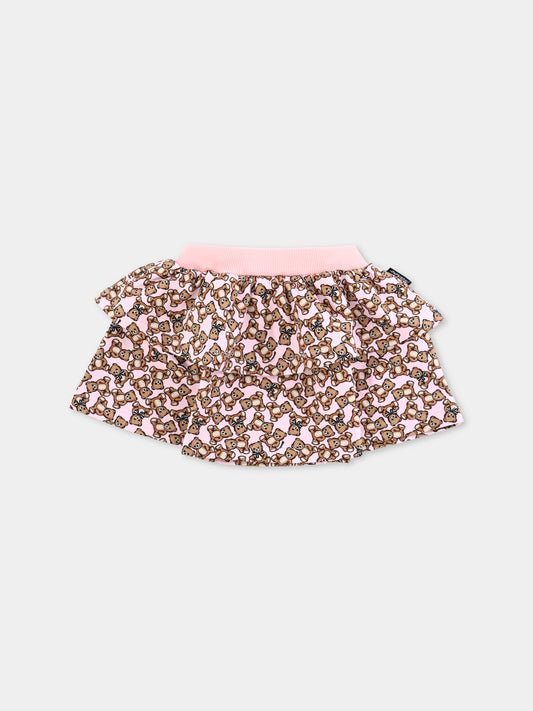 Gonna rosa per neonata con Teddy Bear all over,Moschino Kids,MDJ01N LDB5C 84922
