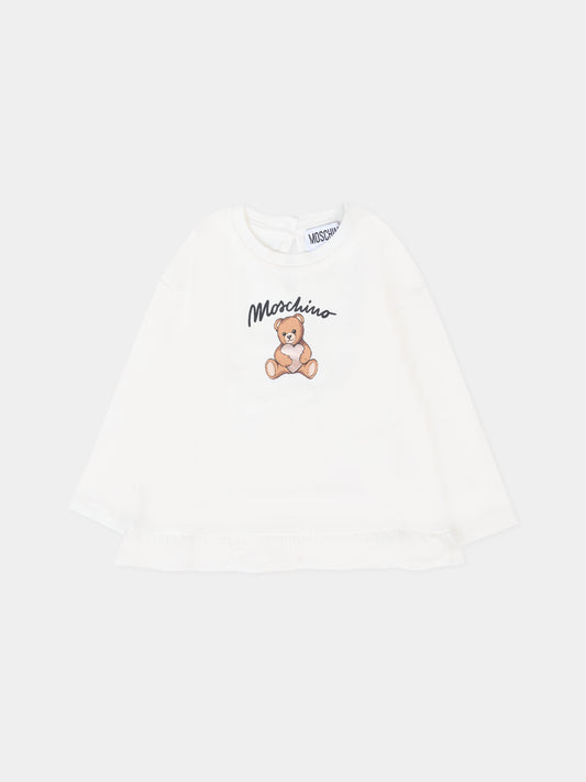 T-shirt avorio per neonata con Teddy Bear e cuore,Moschino Kids,MDO00S LBA11 10063