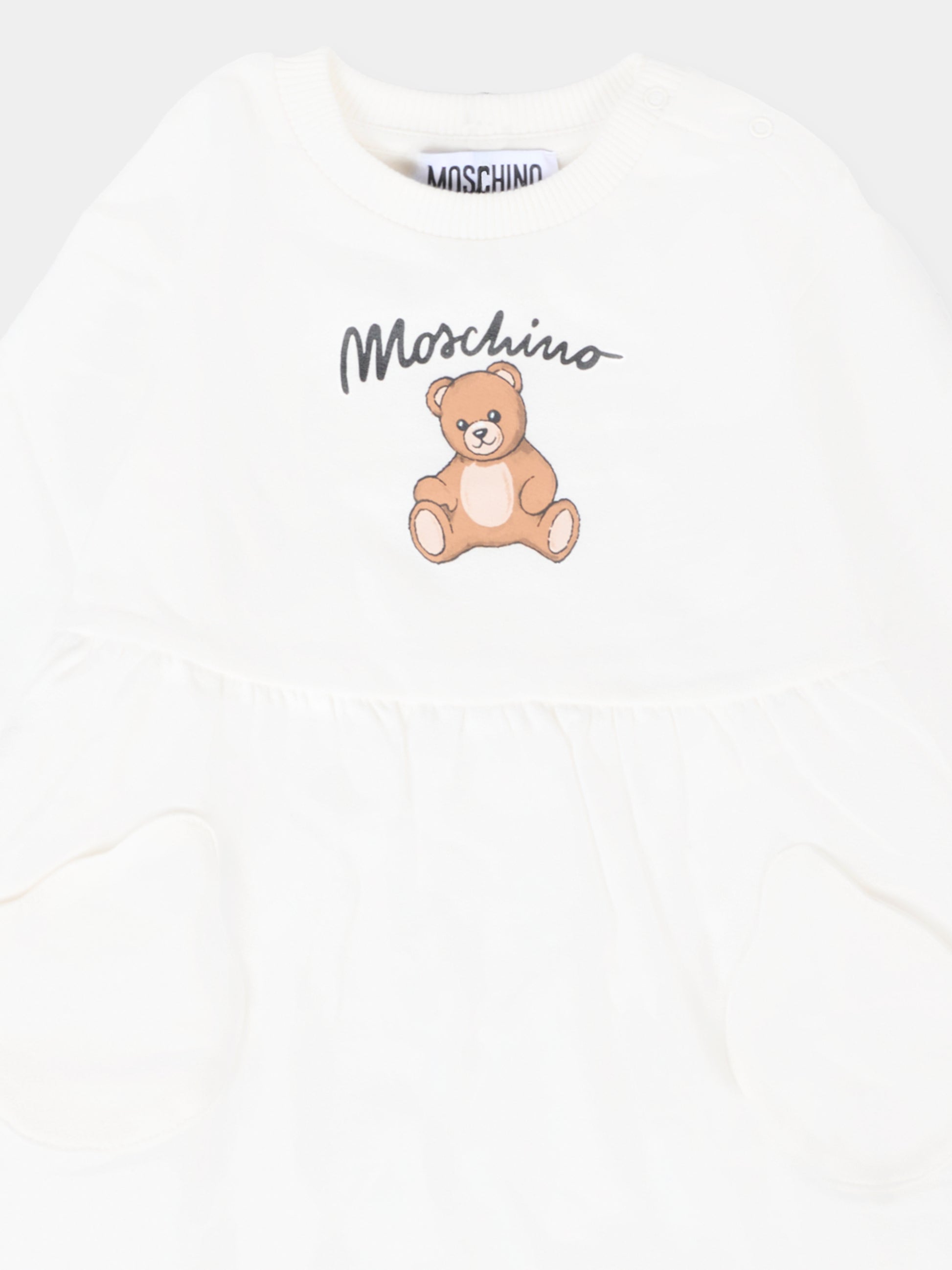 Vestito avorio per neonata con Teddy Bear e logo,Moschino Kids,MDV0CU LCA40 10063
