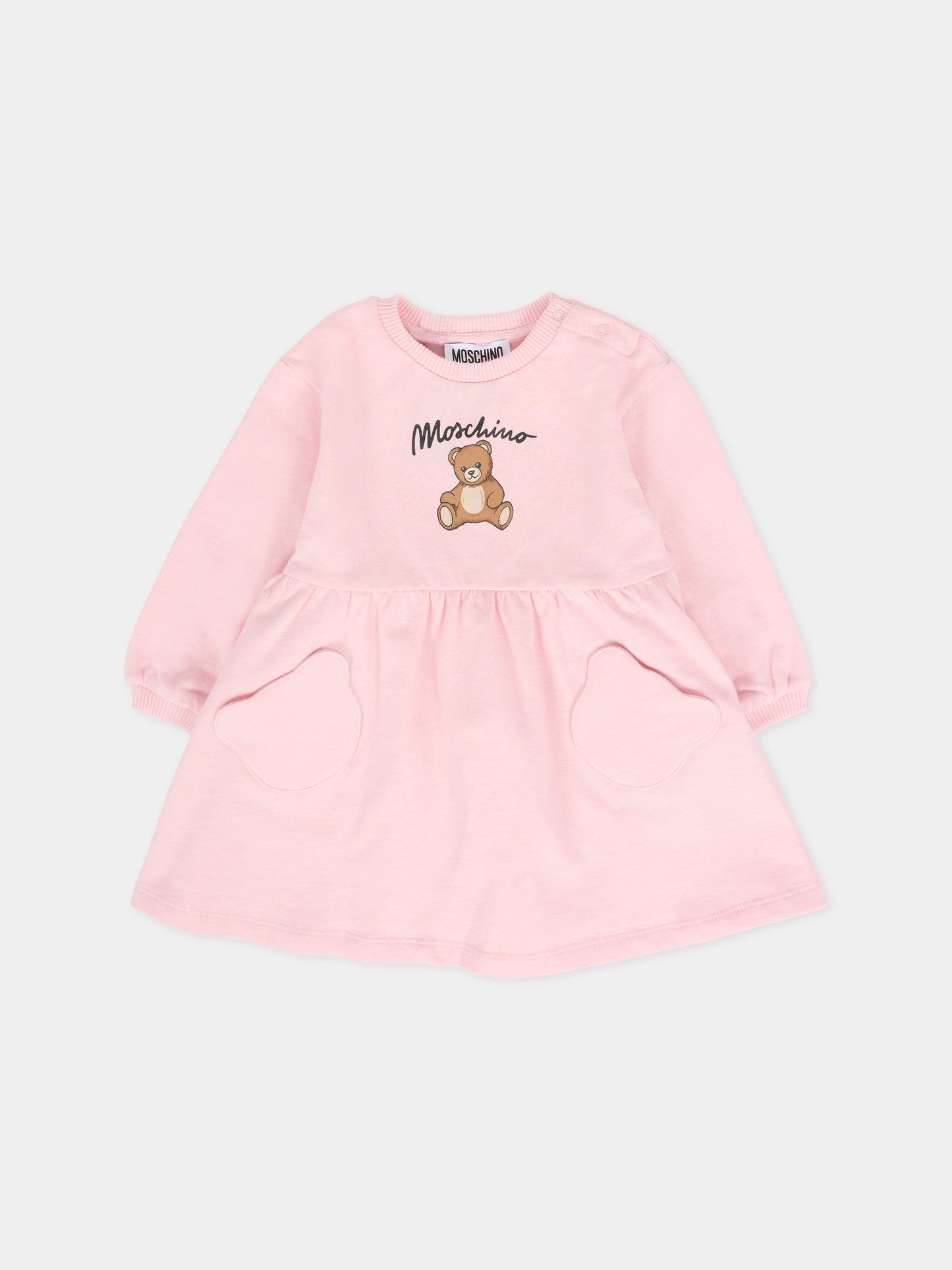 Vestito rosa per neonata con Teddy Bear e logo,Moschino Kids,MDV0CU LCA40 50209