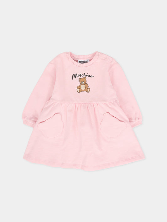 Vestito rosa per neonata con Teddy Bear e logo,Moschino Kids,MDV0CU LCA40 50209