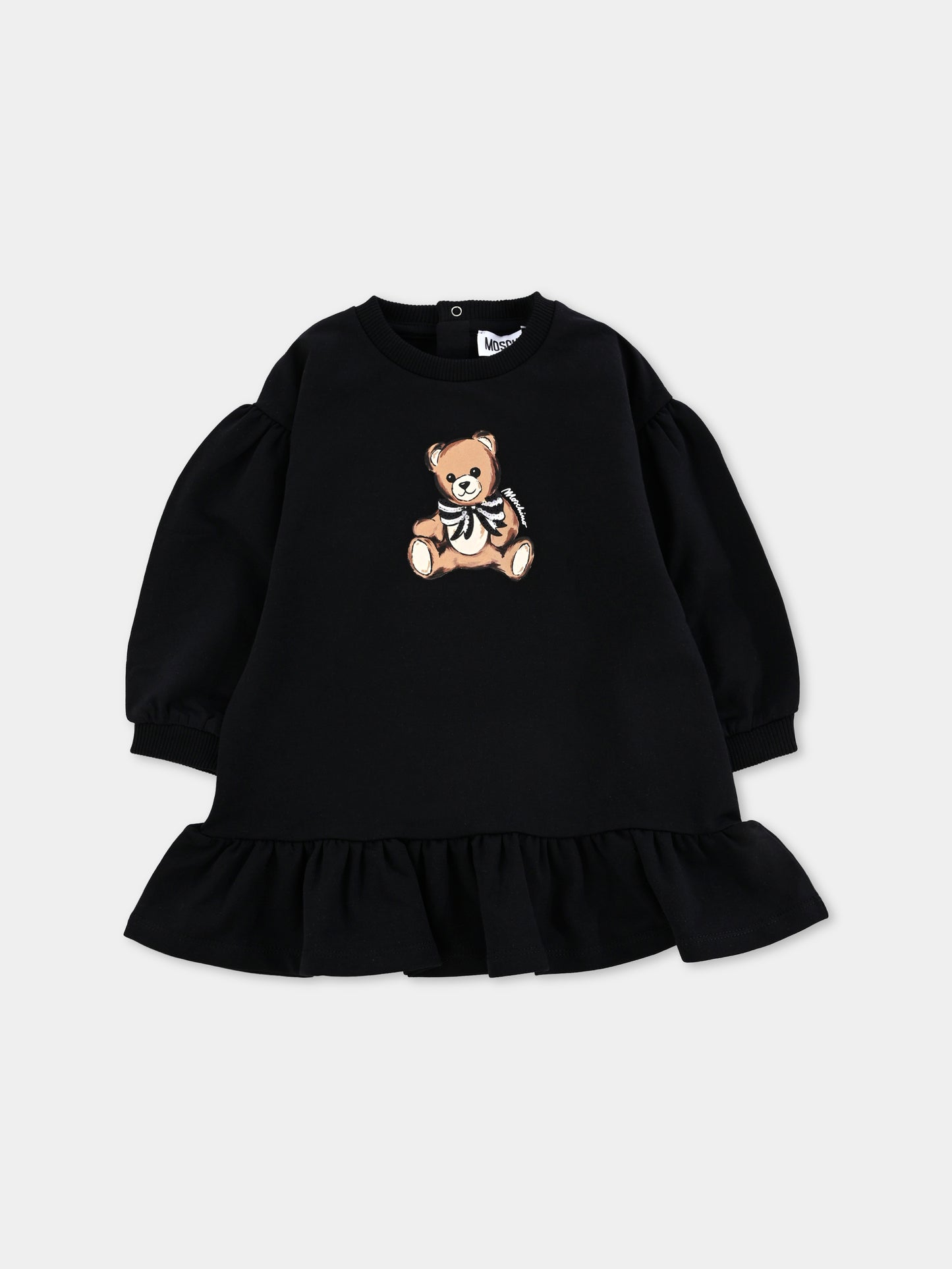 Vestito nero per neonata con Teddy Bear e paillettes,Moschino Kids,MDV0CW LDA16 60100