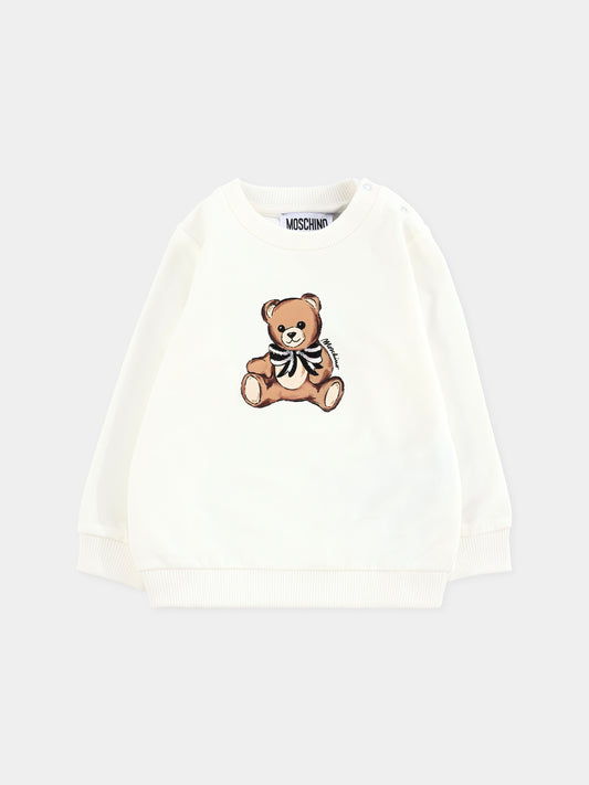 Felpa avorio per neonata con Teddy Bear e paillettes,Moschino Kids,MFF02K LDA16 10063