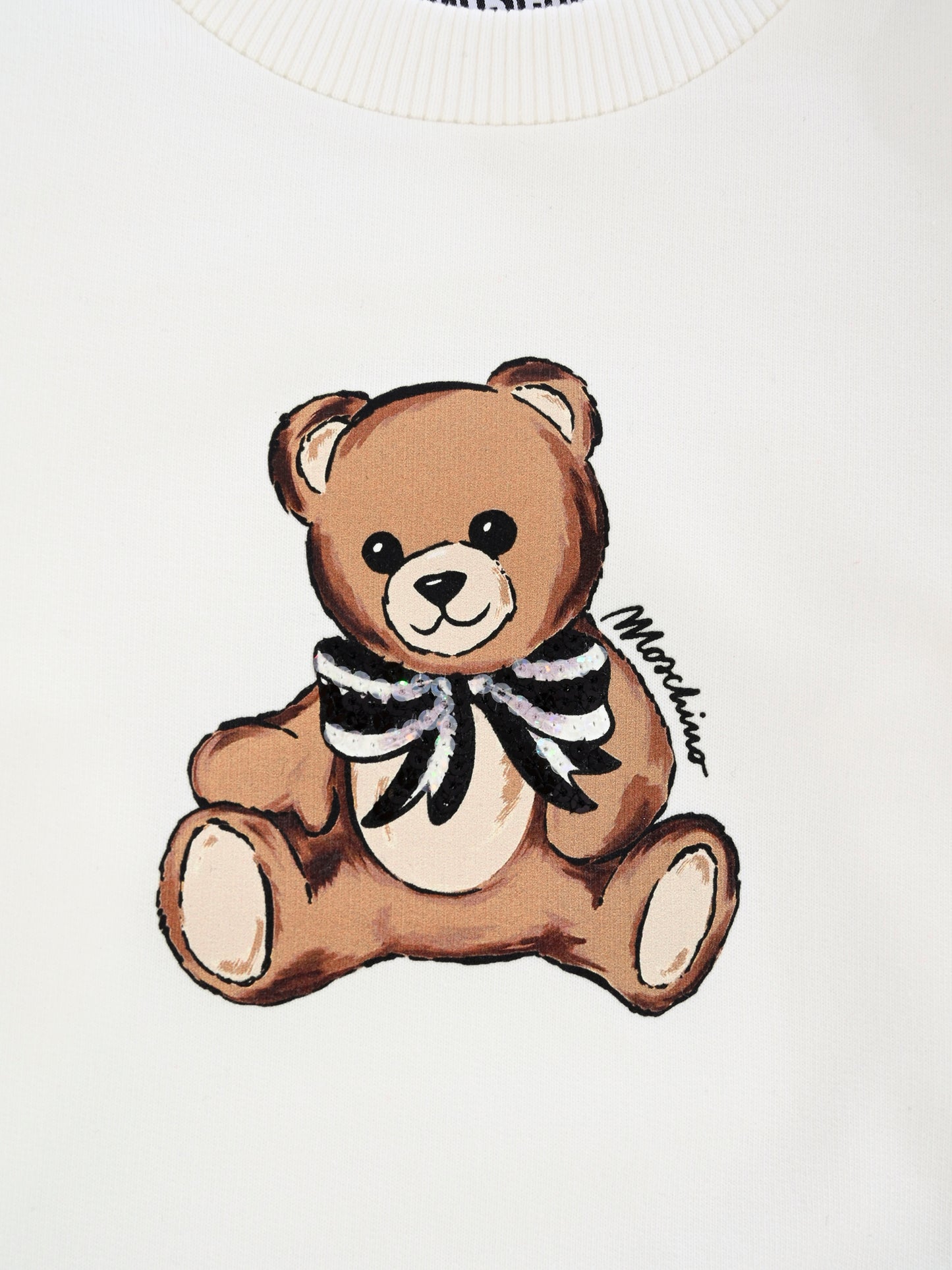 Felpa avorio per neonata con Teddy Bear e paillettes,Moschino Kids,MFF02K LDA16 10063
