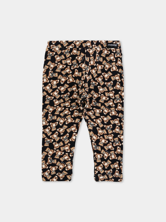 Leggings neri per neonata con Teddy Bear all over,Moschino Kids,MHP032 LBB8E 84923