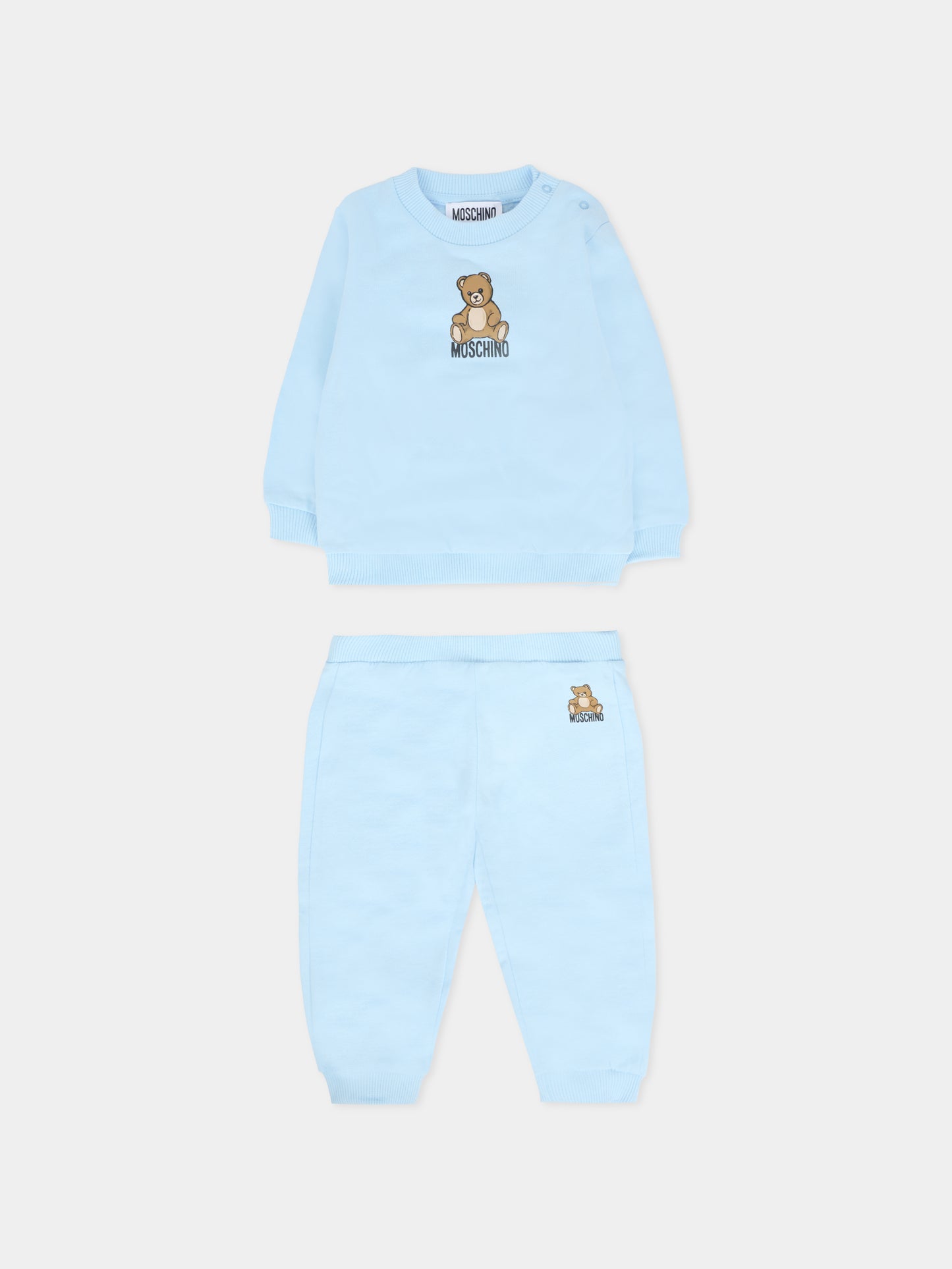 Completo celeste per neonato con Teddy Bear,Moschino Kids,MMK05E LCA40 40304