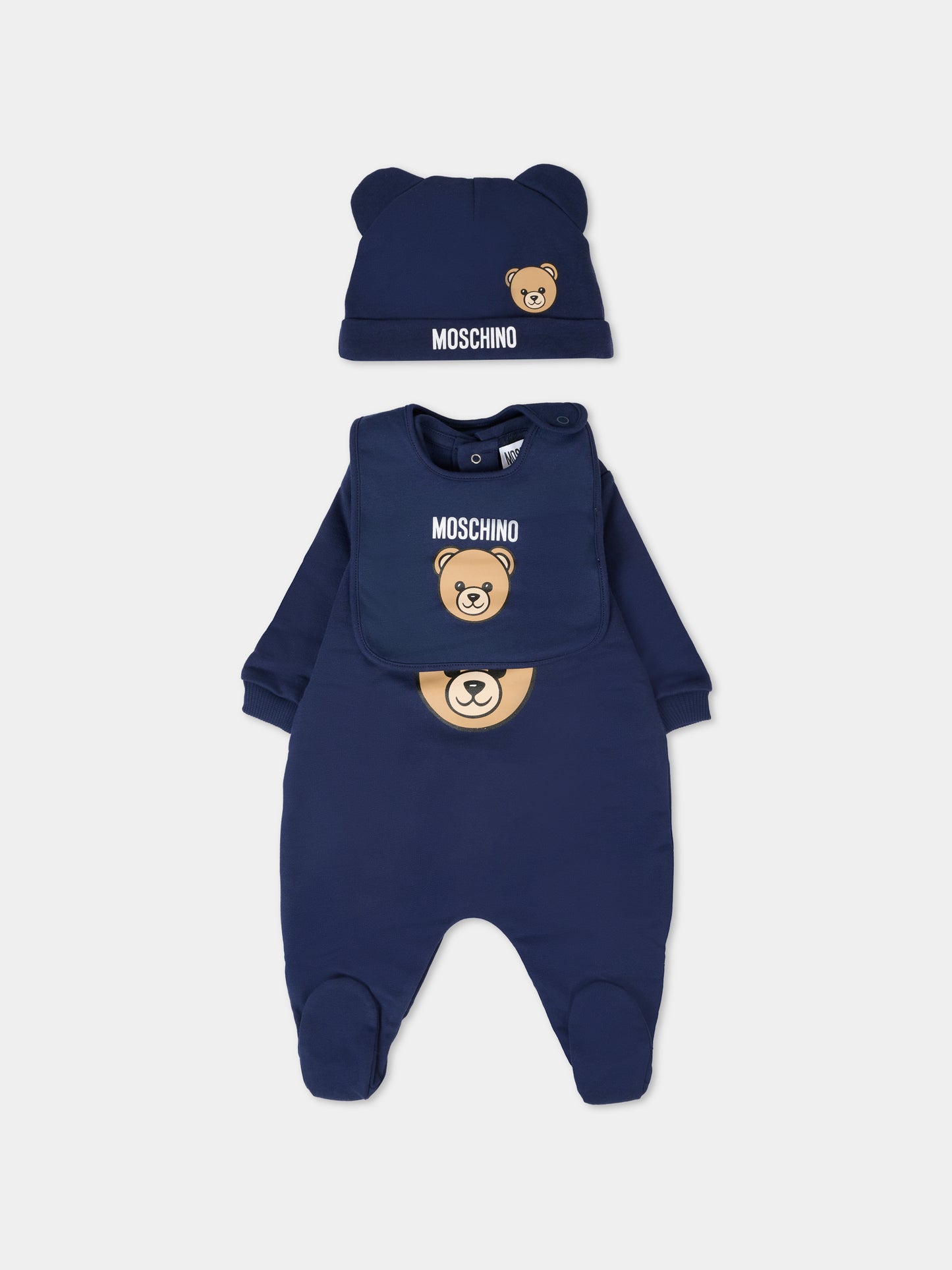 Set tutine blu per neonato con Teddy Bear,Moschino Kids,MMY08B LCA40 40016