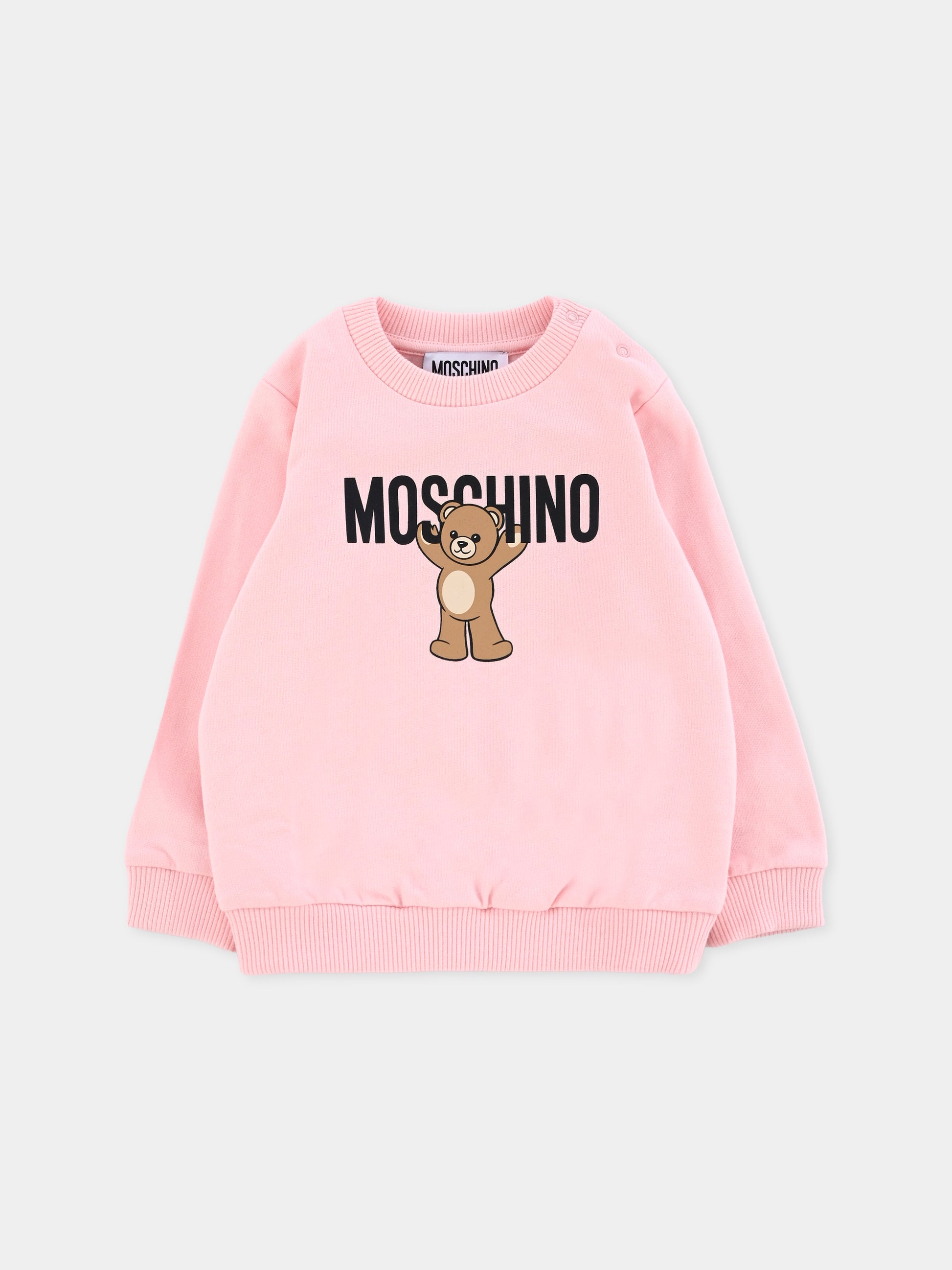 Felpa rosa per neonata con logo e Teddy Bear,Moschino Kids,MNF060 LCA40 50209
