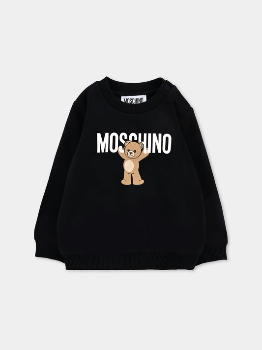 Felpa nera per neonati con logo e Teddy Bear,Moschino Kids,MNF060 LCA40 60100