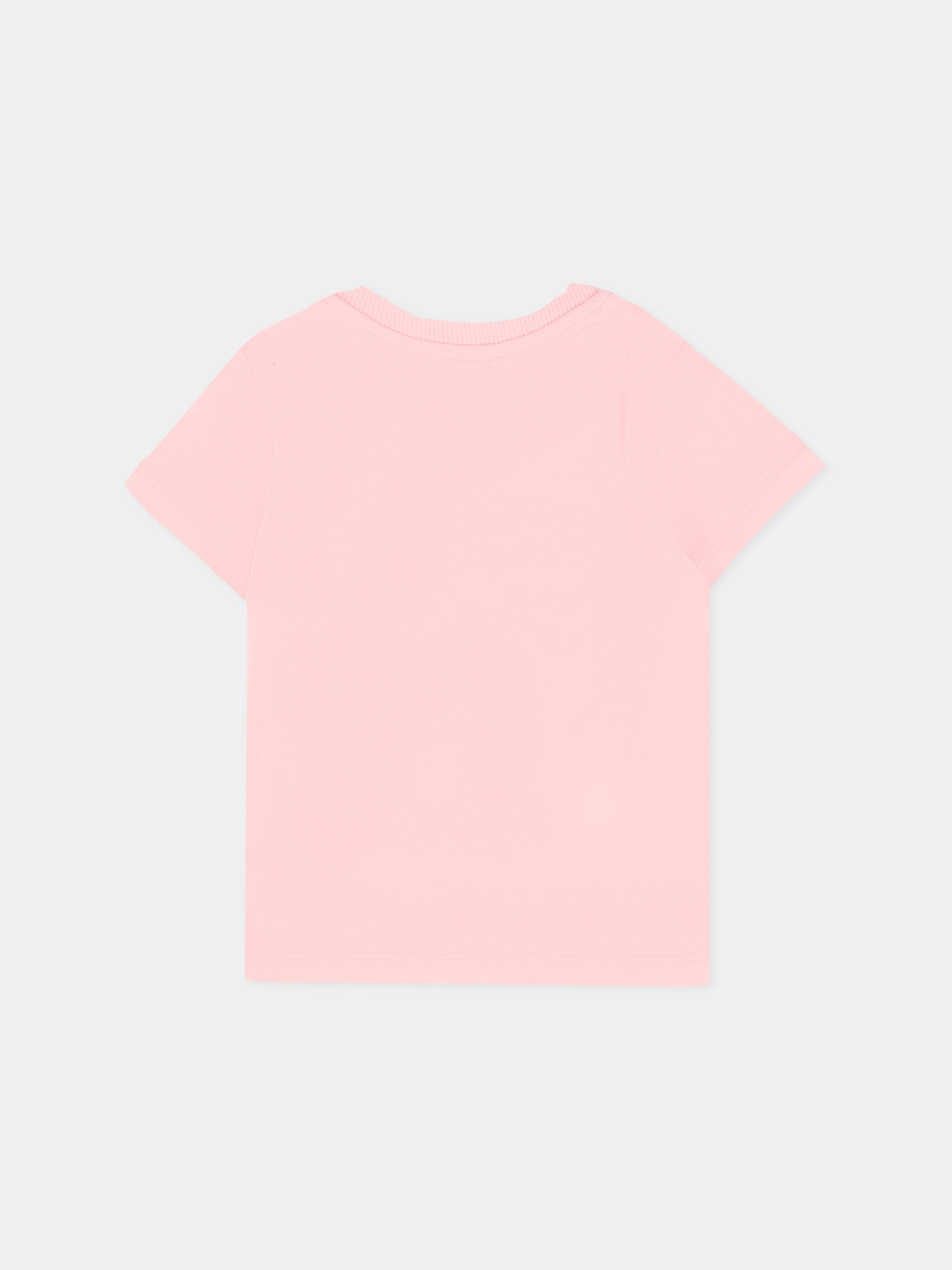 T-shirt rosa per neonata con Teddy Bear e logo,Moschino Kids,MRM047 LAA34 50209