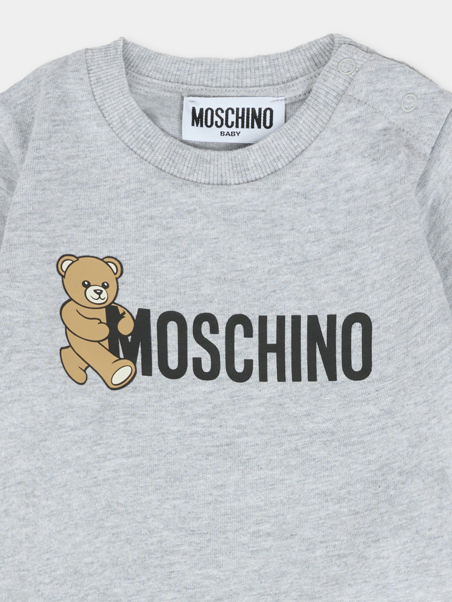 T-shirt grigia per neonati con Teddy Bear e logo,Moschino Kids,MRM047 LAA34 60901