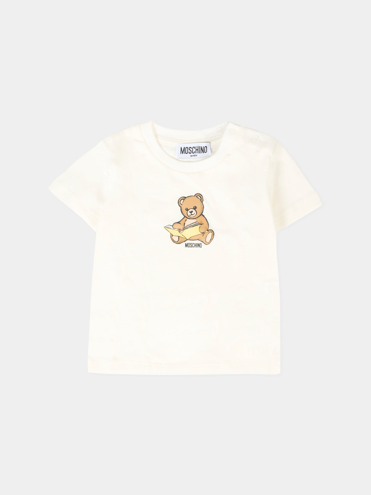 T-shirt avorio per neonati con Teddy Bear e logo,Moschino Kids,MSM047 LAA10 10063
