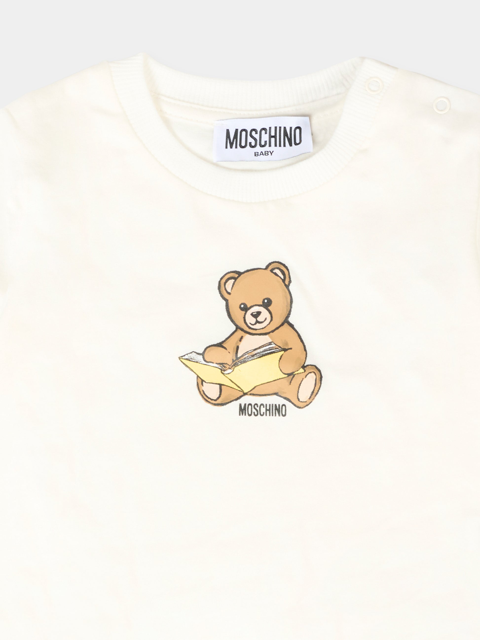T-shirt avorio per neonati con Teddy Bear e logo,Moschino Kids,MSM047 LAA10 10063