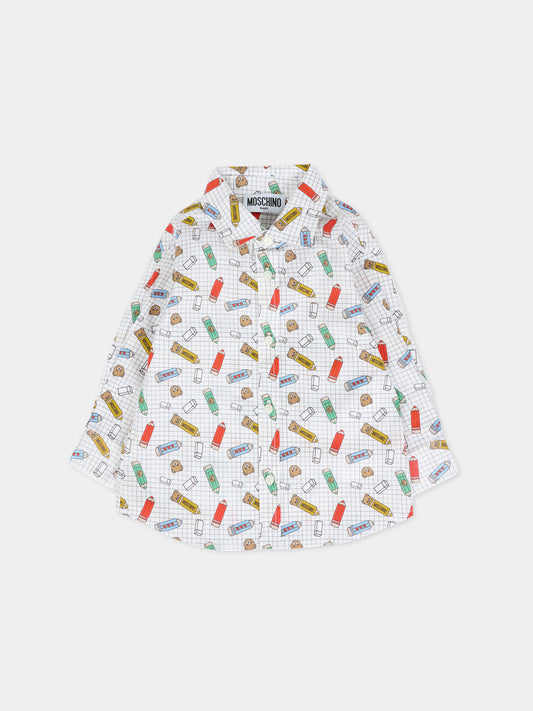 Camicia bianca per neonato con Teddy Bear e matite,Moschino Kids,MUC01H LMB31 84853