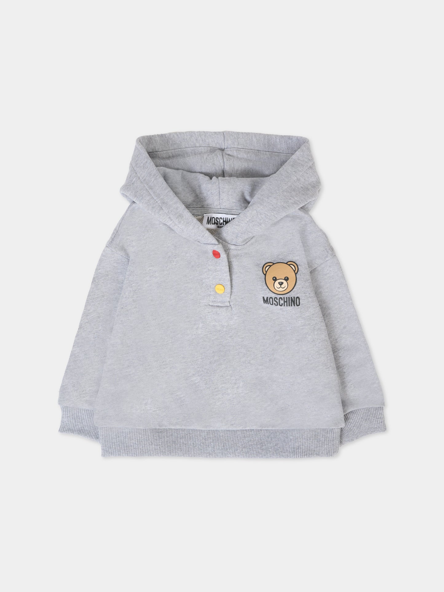 Felpa grigia per neonati con Teddy Bear e logo,Moschino Kids,MUF05Z LCA15 60901