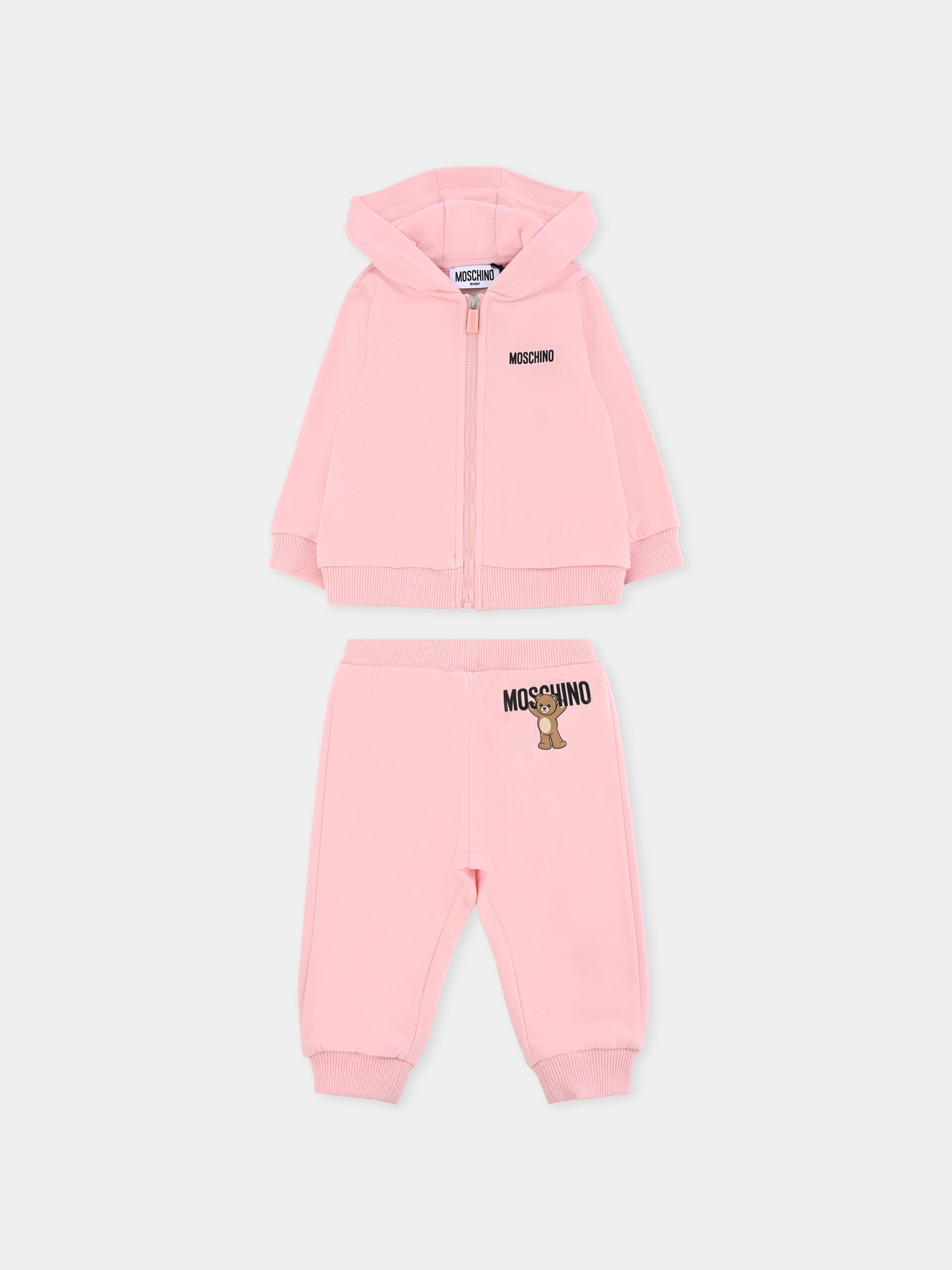 Completo rosa per neonata con logo e Teddy Bear,Moschino Kids,MUK05G LCA40 50209