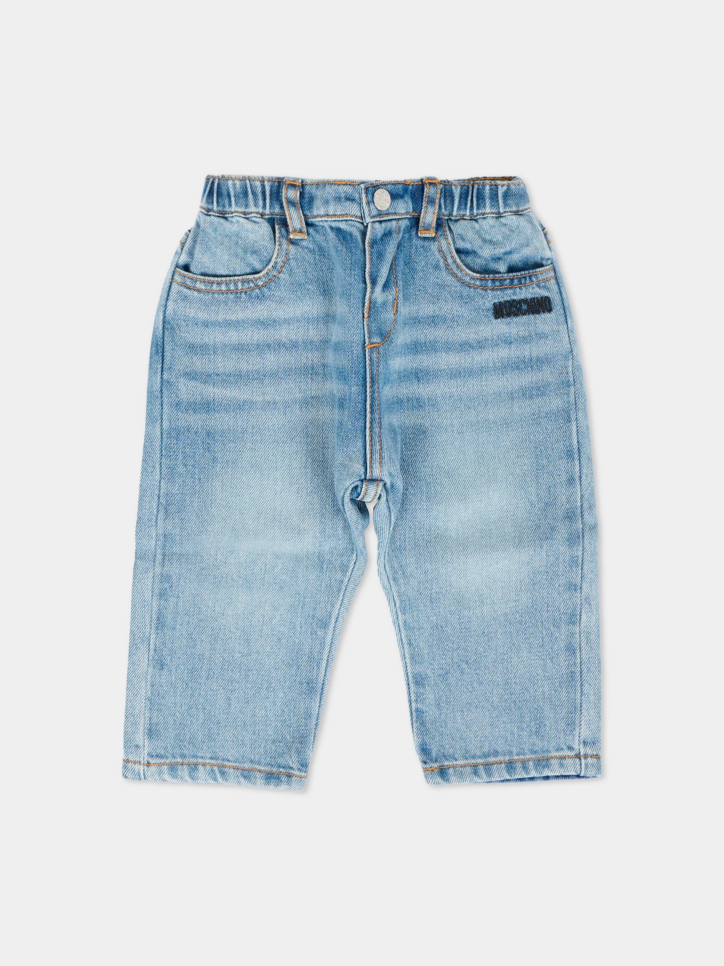 Jeans denim per neonati con Teddy Bear,Moschino Kids,MUP05H L0E36 40059