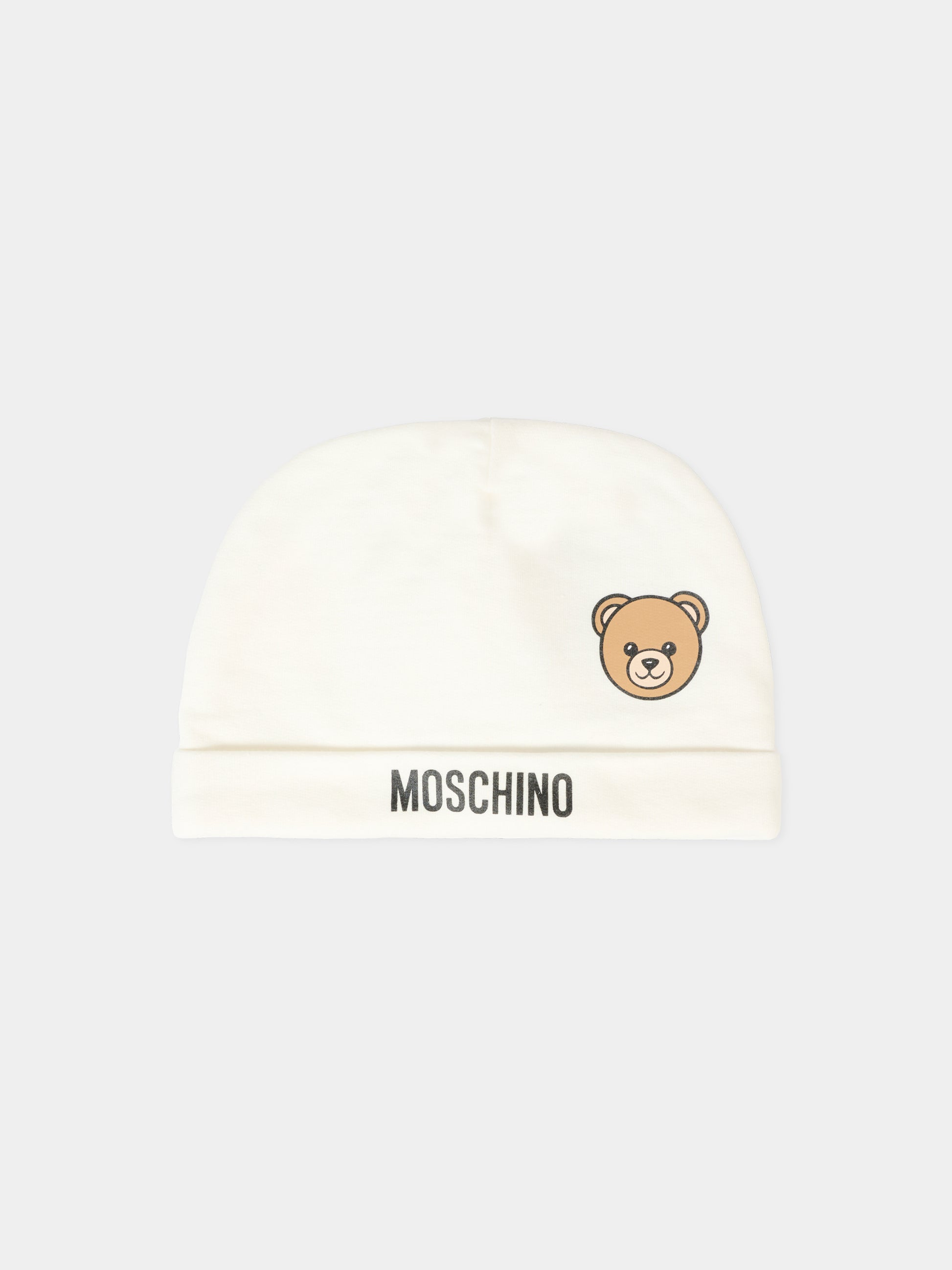 Berretto avorio per neonati con Teddy Bear,Moschino Kids,MUX05L LCA40 10063