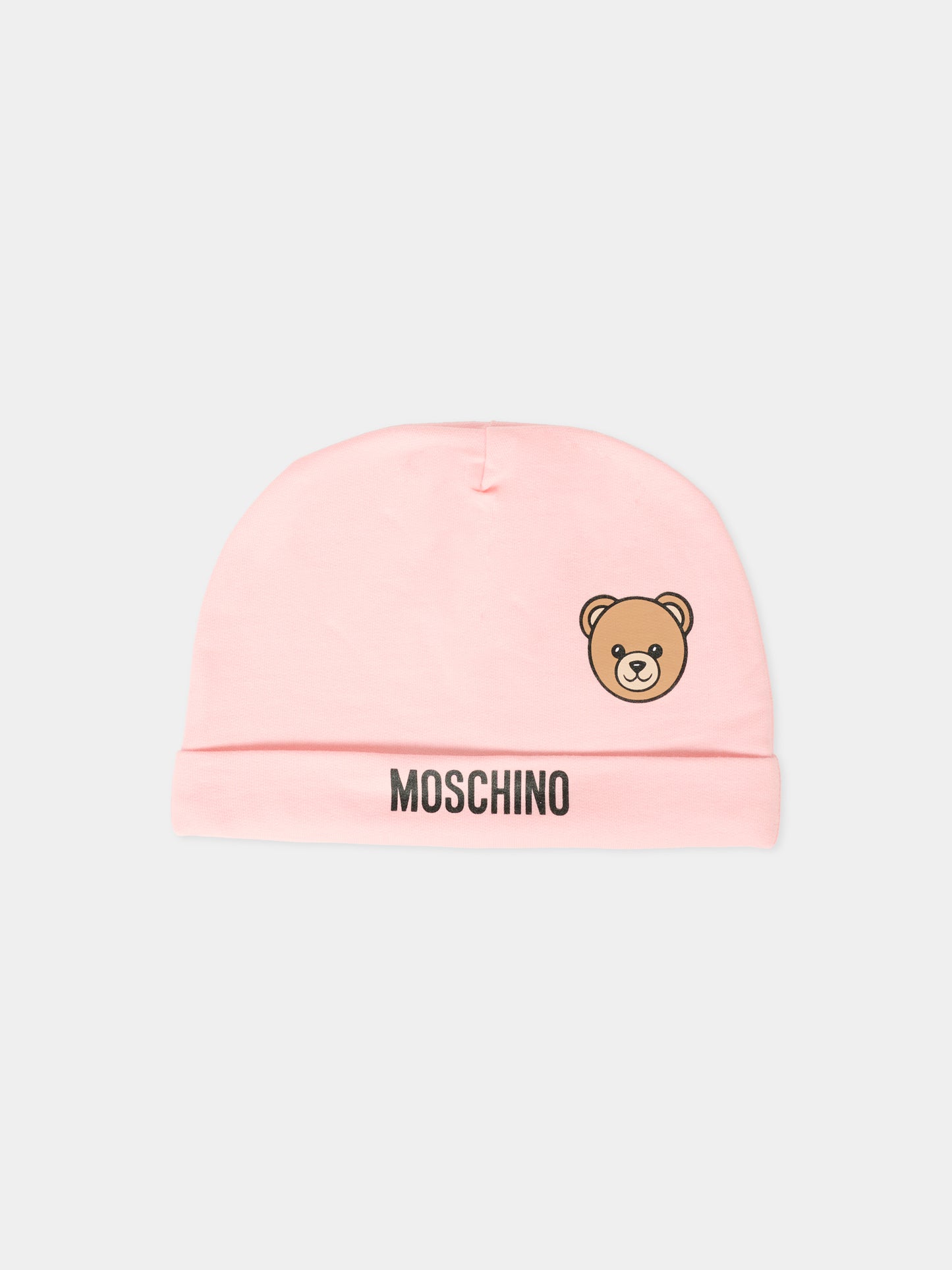 Berretto rosa per neonata con Teddy Bear,Moschino Kids,MUX05L LCA40 50209