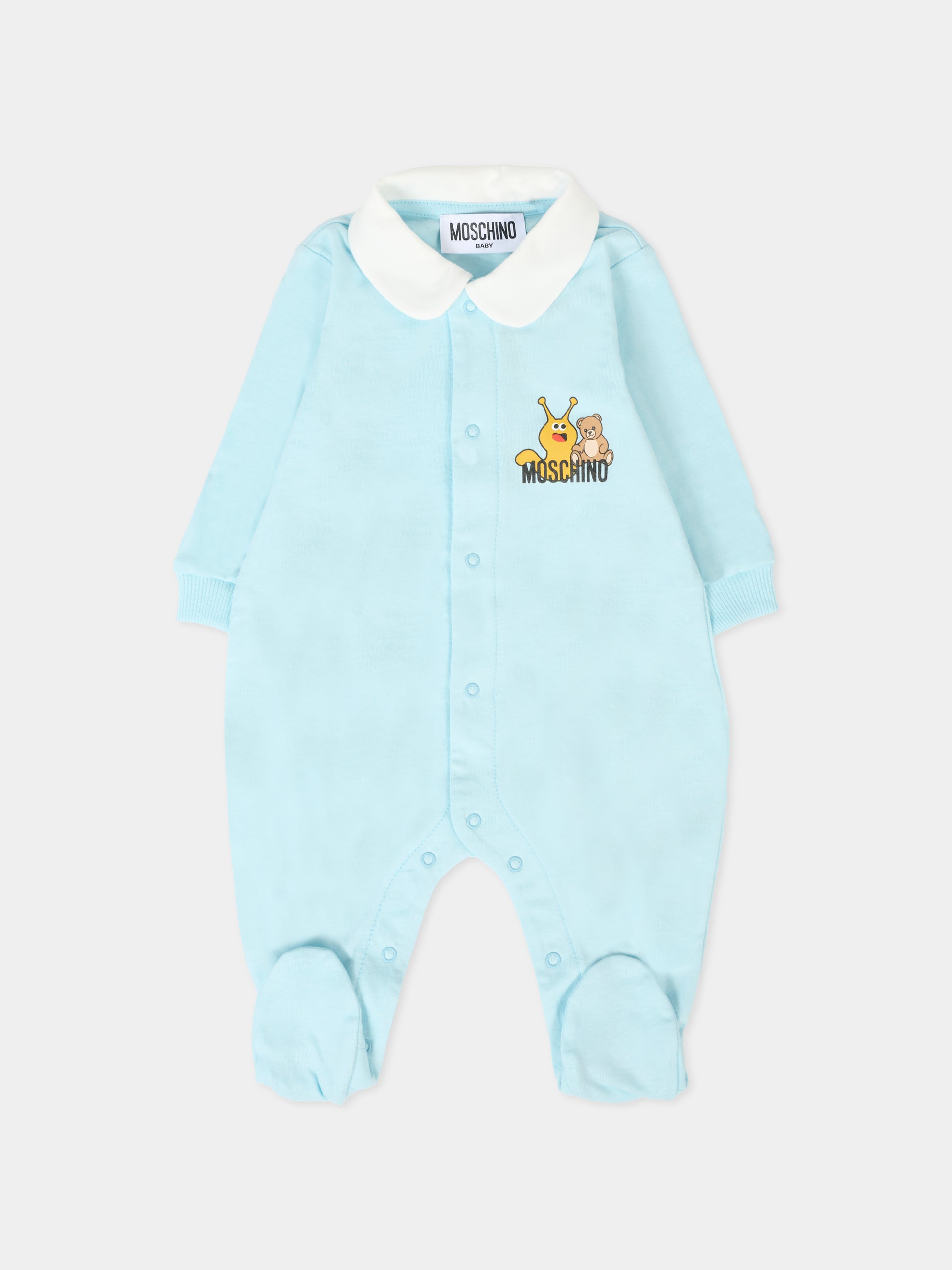 Tutina celeste per neonato con Teddy Bear e lumaca,Moschino Kids,MUY08C LAA10 40304