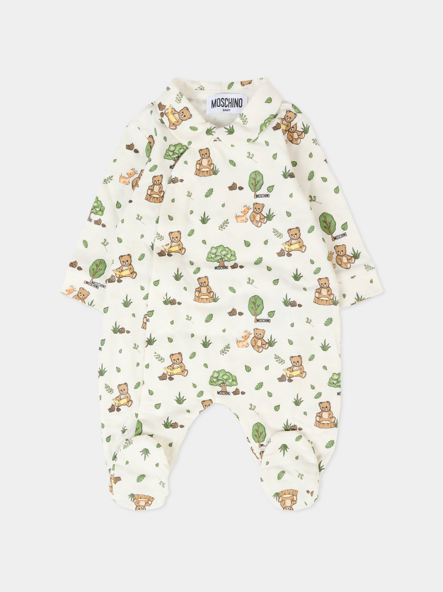 Set tutina bianco per neonato con Teddy Bear e cervo,Moschino Kids,MUY08E LAB2A 84927