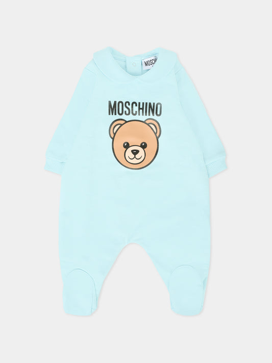 Tutina celeste per neonato con Teddy Bear e logo,Moschino Kids,MUY08J LCA40 40304