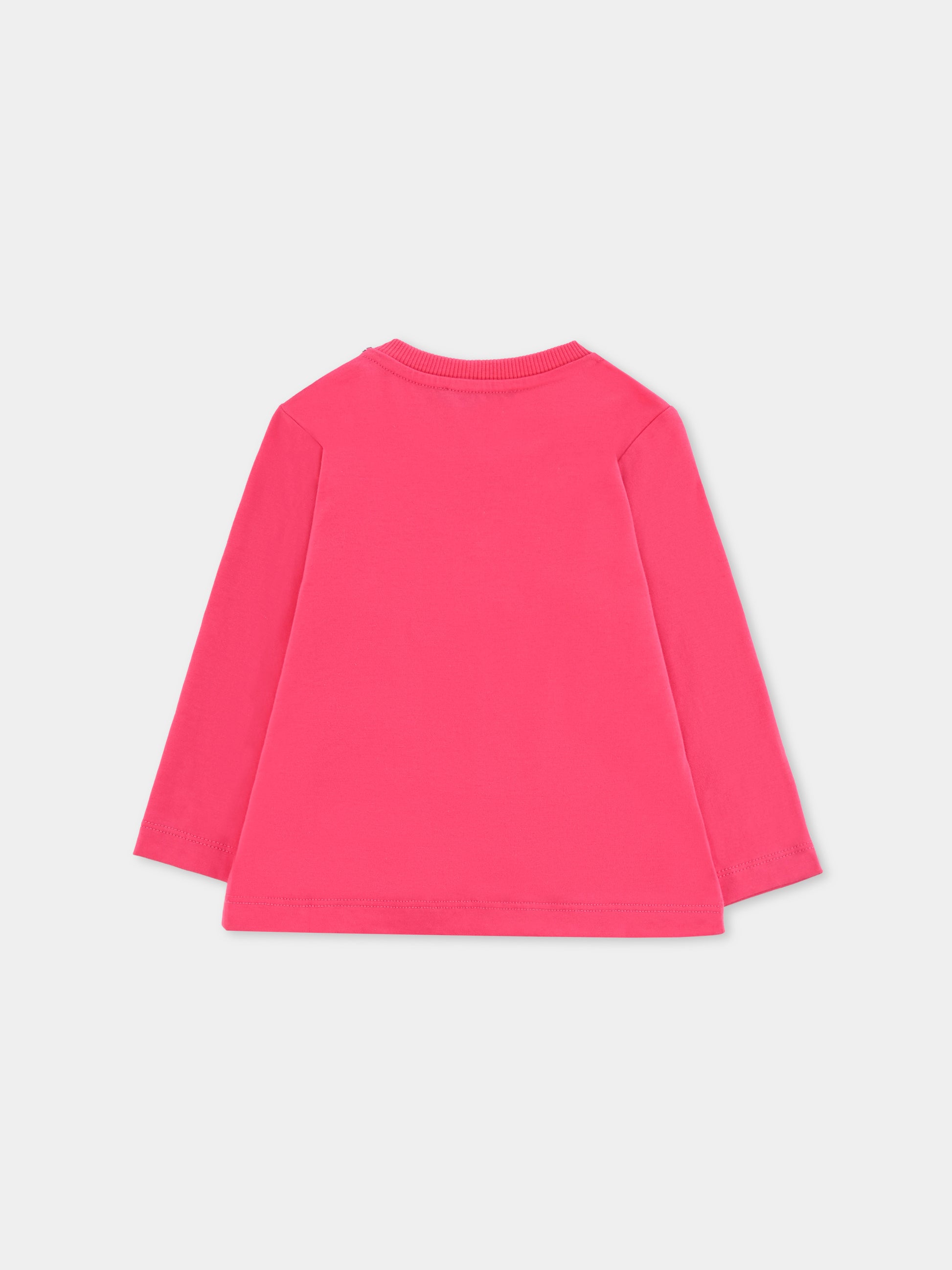 T-shirt fucsia per neonata con logo e Teddy Bear,Moschino Kids,MVO00R LAA10 50541