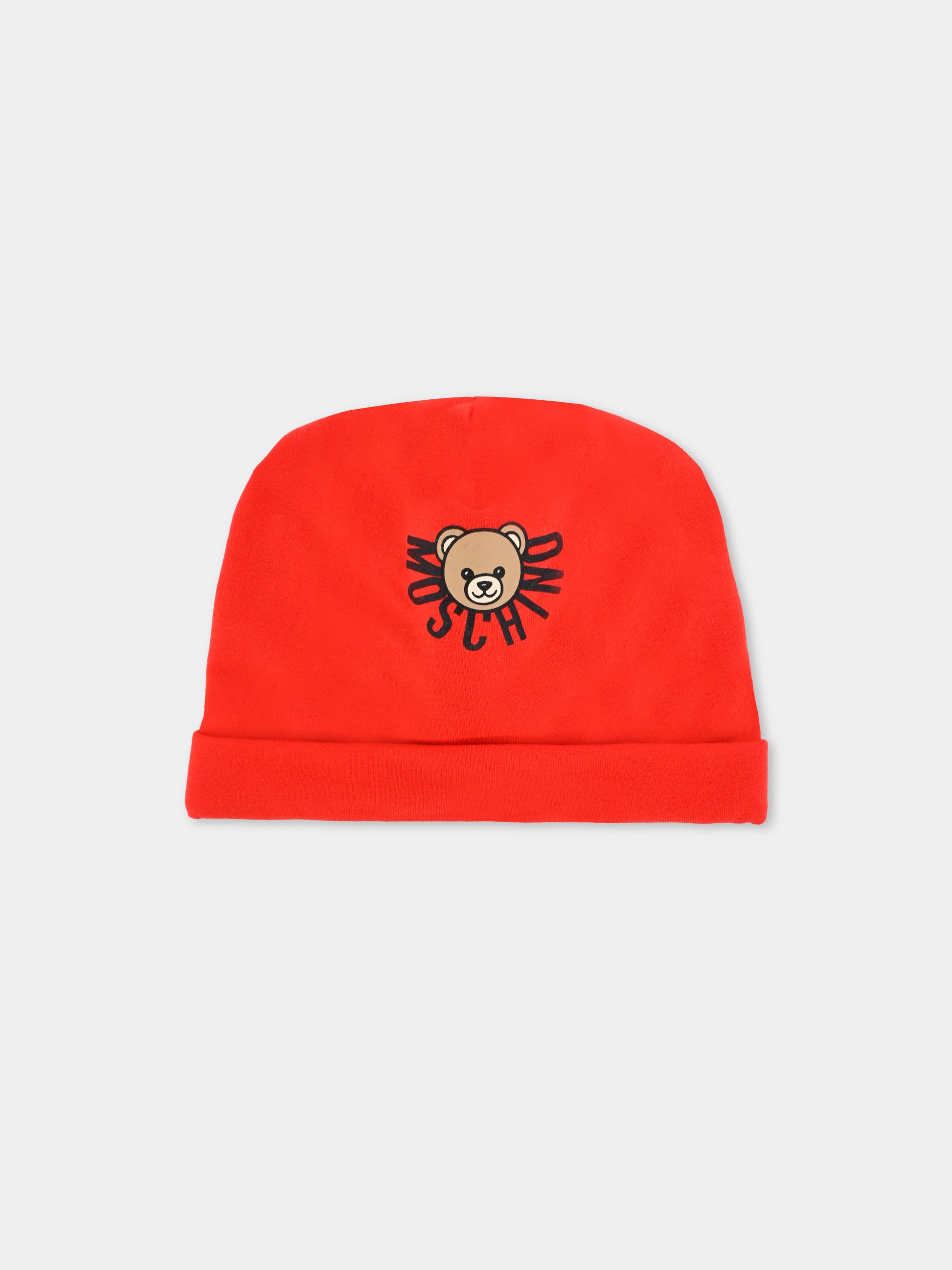 Berretto rosso per neonati con Teddy Bear,Moschino Kids,MXX031 LDA17 50109