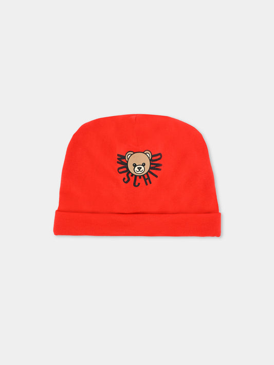 Berretto rosso per neonati con Teddy Bear,Moschino Kids,MXX031 LDA17 50109