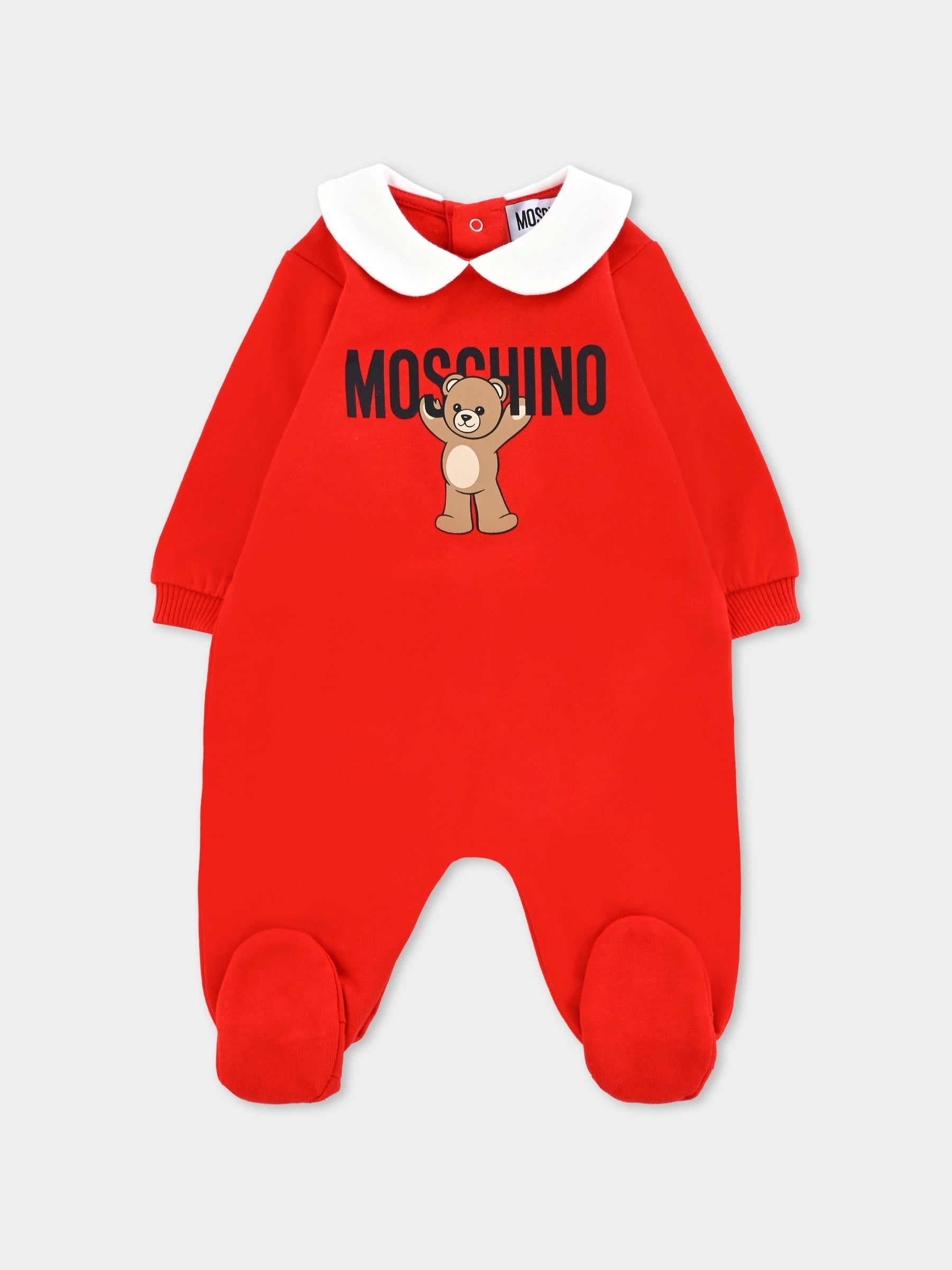 Tutina rossa per neonati con Teddy Bear,Moschino Kids,MXY037 LCA40 50109