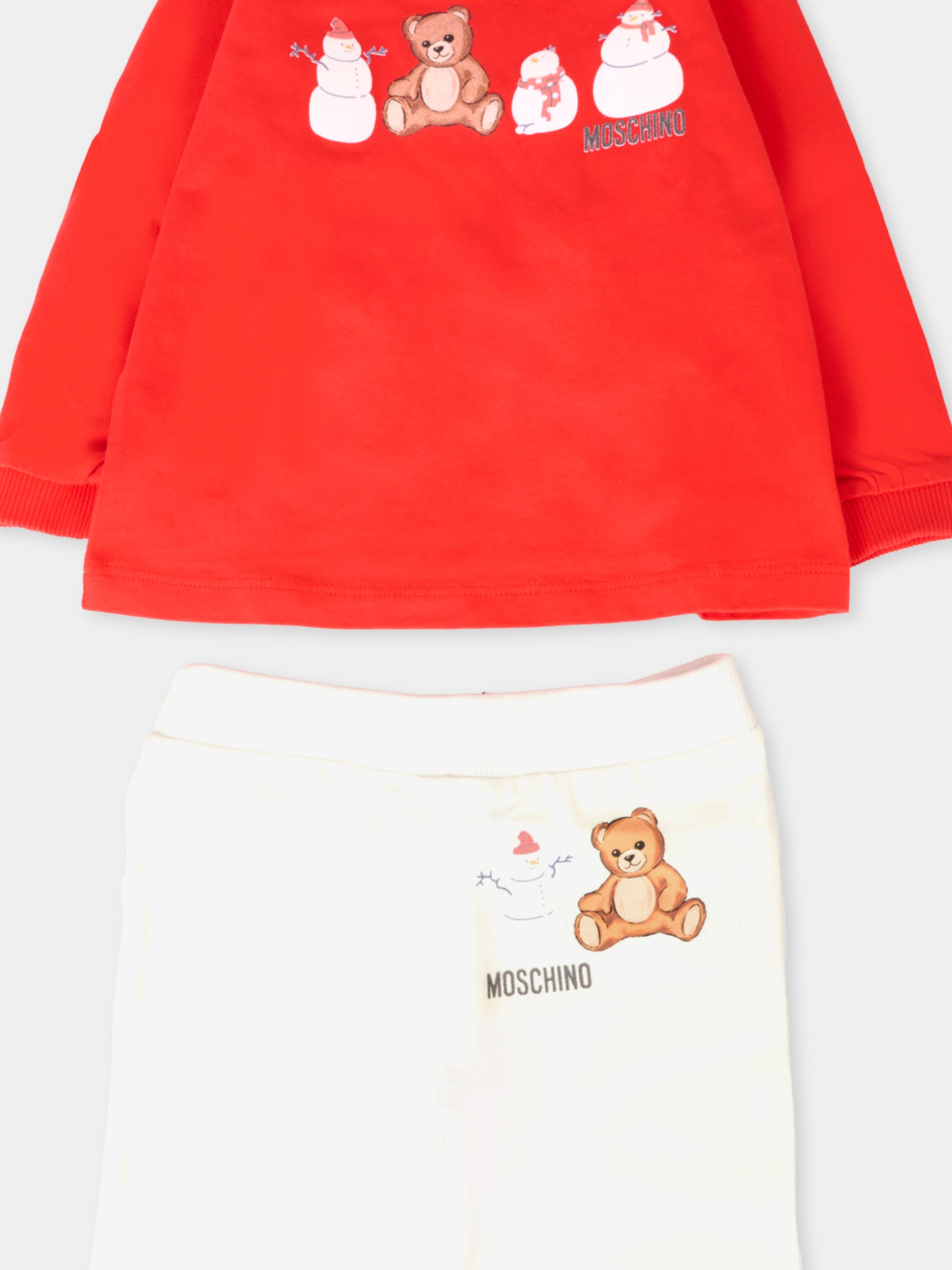 Completo multicolor per neonati con Teddy Bear e pupazzi di neve,Moschino Kids,MYK02F LAA01 84243