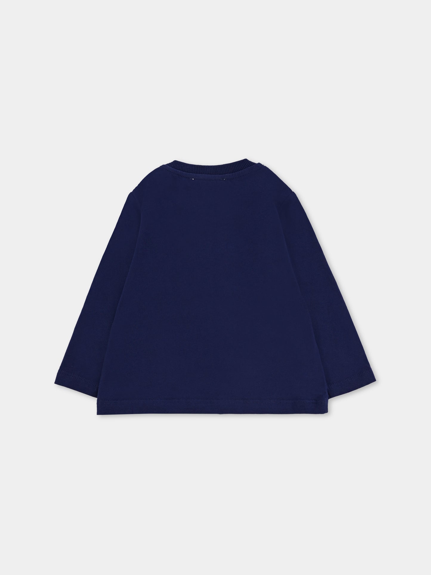 T-shirt blu per neonati con logo e Teddy Bear,Moschino Kids,MZO00R LAA10 40016