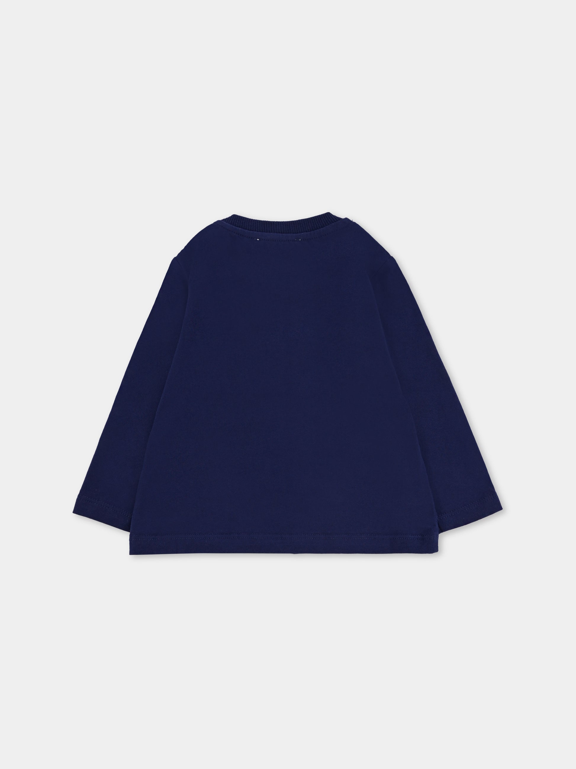 T-shirt blu per neonati con logo e Teddy Bear,Moschino Kids,MZO00R LAA10 40016