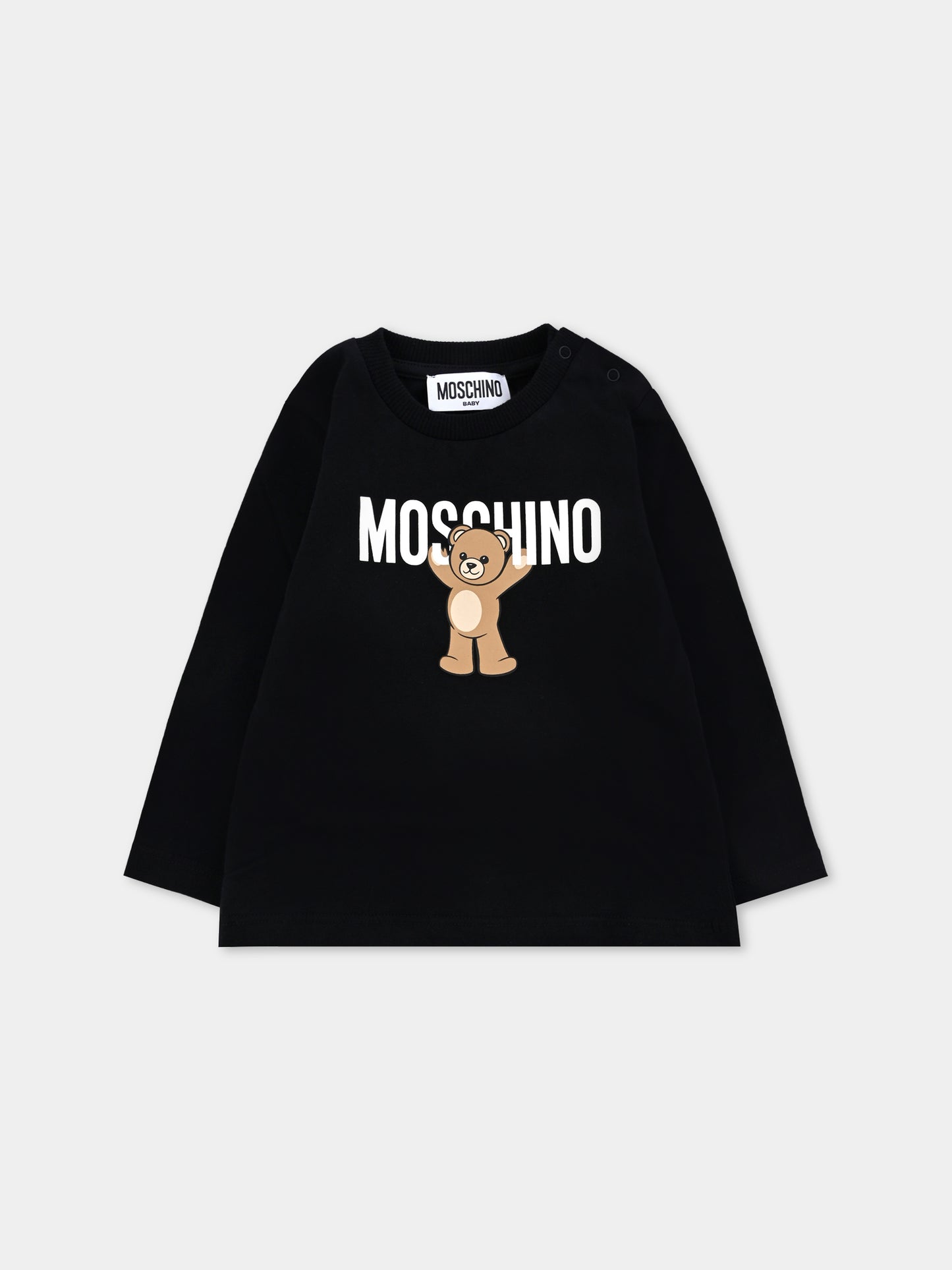 T-shirt nera per neonati con Teddy Bear,Moschino Kids,MZO00R LAA10 60100