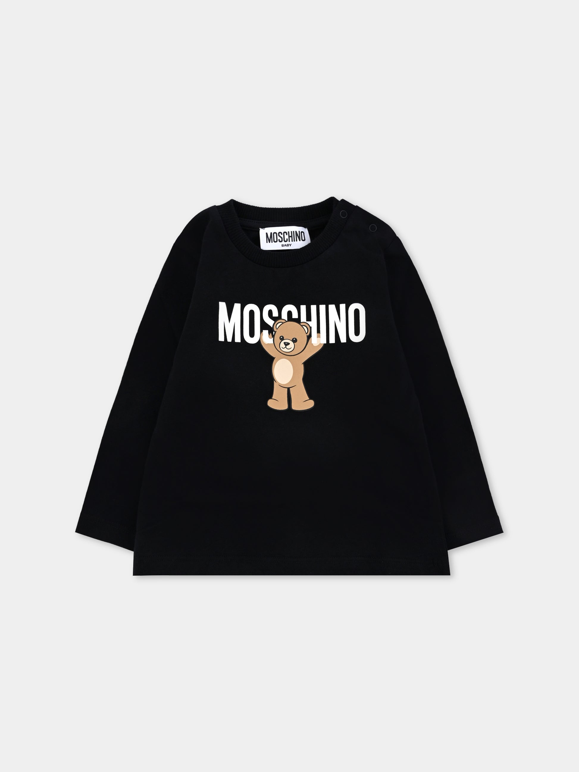 T-shirt nera per neonati con Teddy Bear,Moschino Kids,MZO00R LAA10 60100