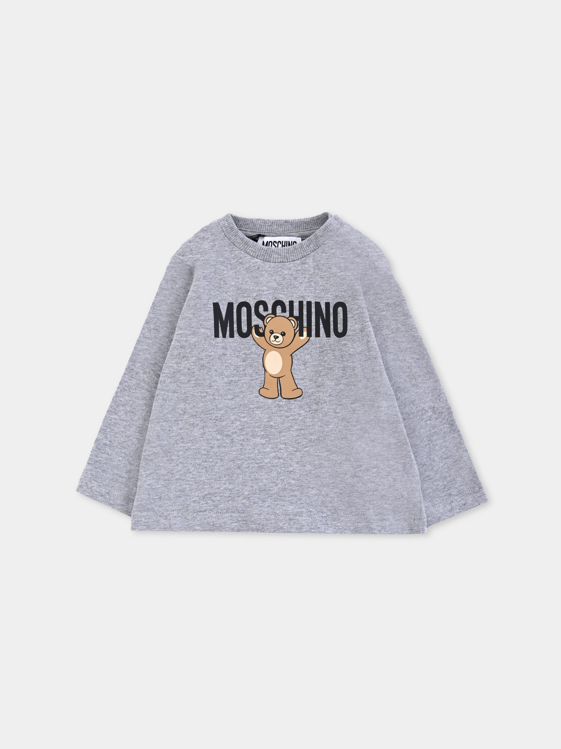 T-shirt grigia per neonati con Teddy Bear,Moschino Kids,MZO00R LAA10 60901