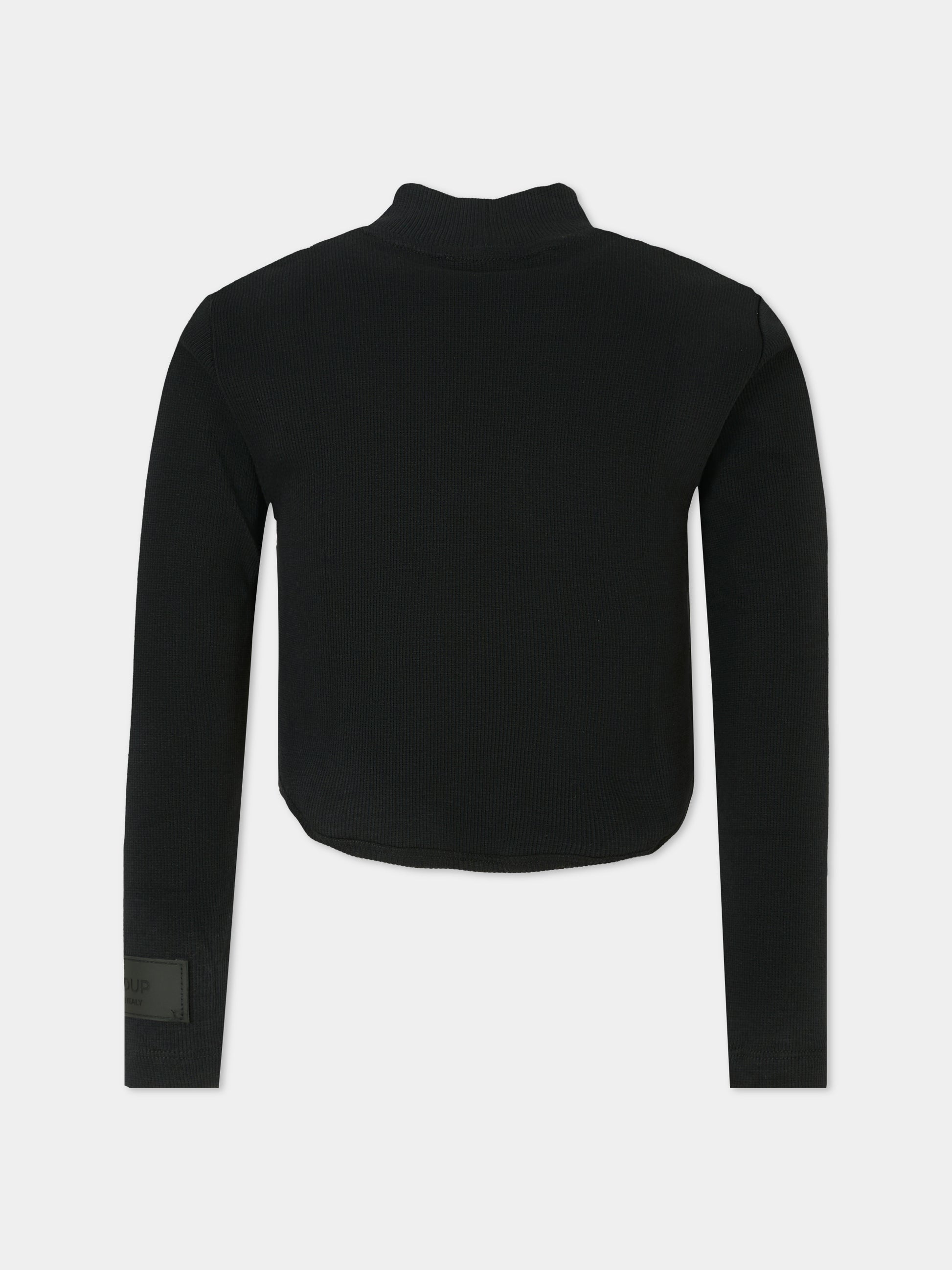 T-shirt crop nera per bambina con patch,Dondup Kids,DFTS029 0 CS075 N000