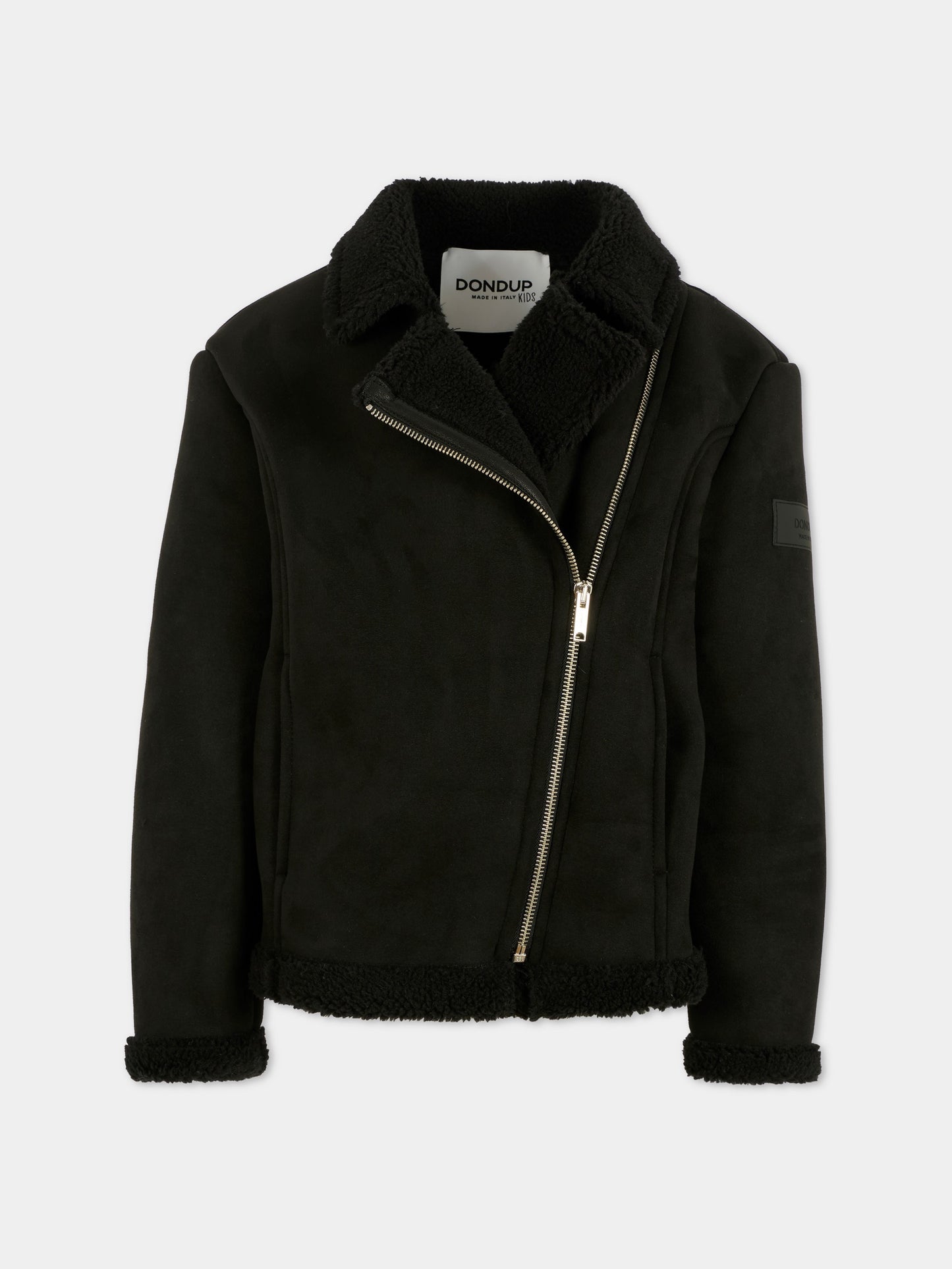 Ecopelliccia nera per bambina con patch,Dondup Kids,DFGB019 0 MO004 N000