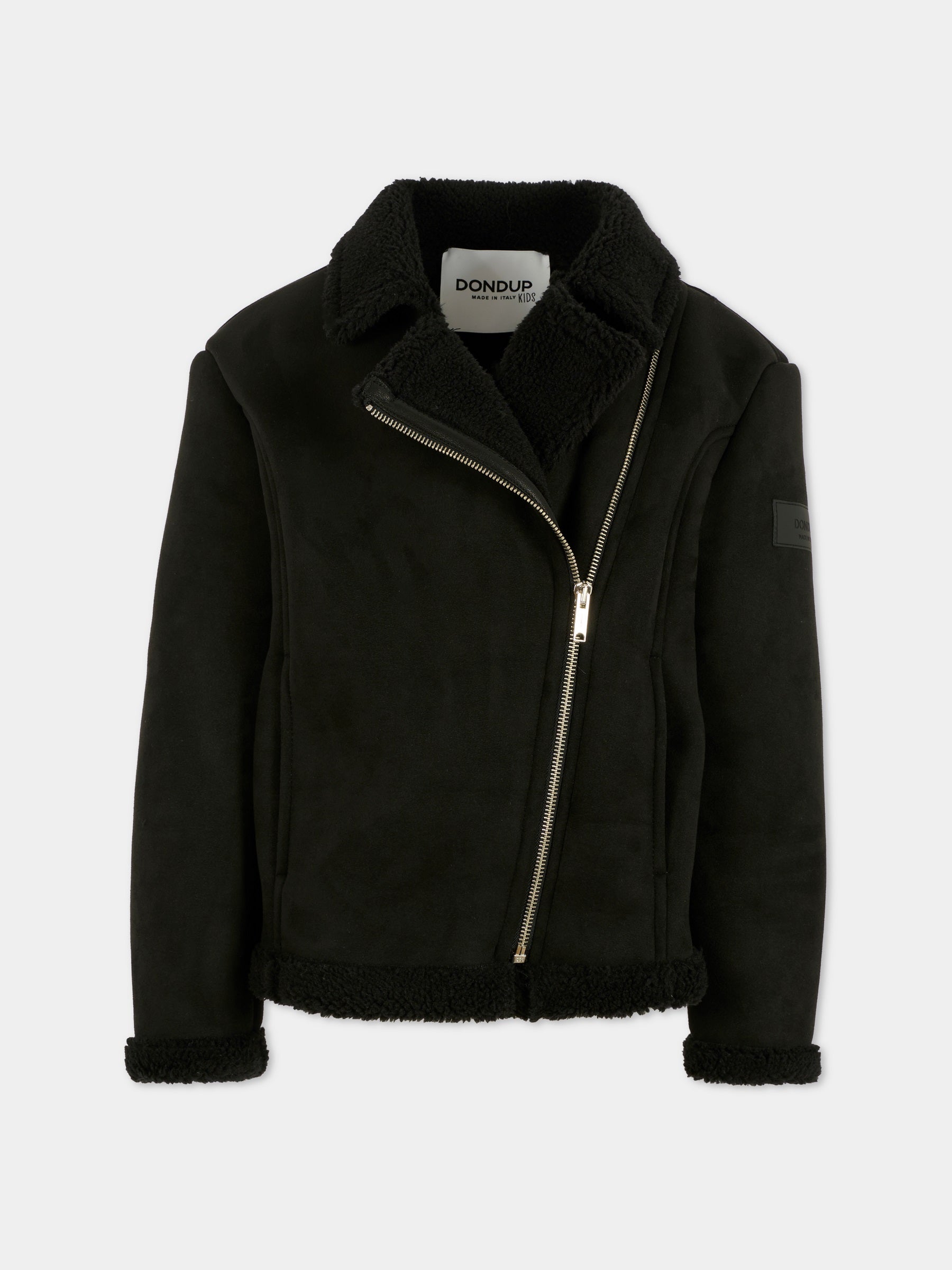 Ecopelliccia nera per bambina con patch,Dondup Kids,DFGB019 0 MO004 N000