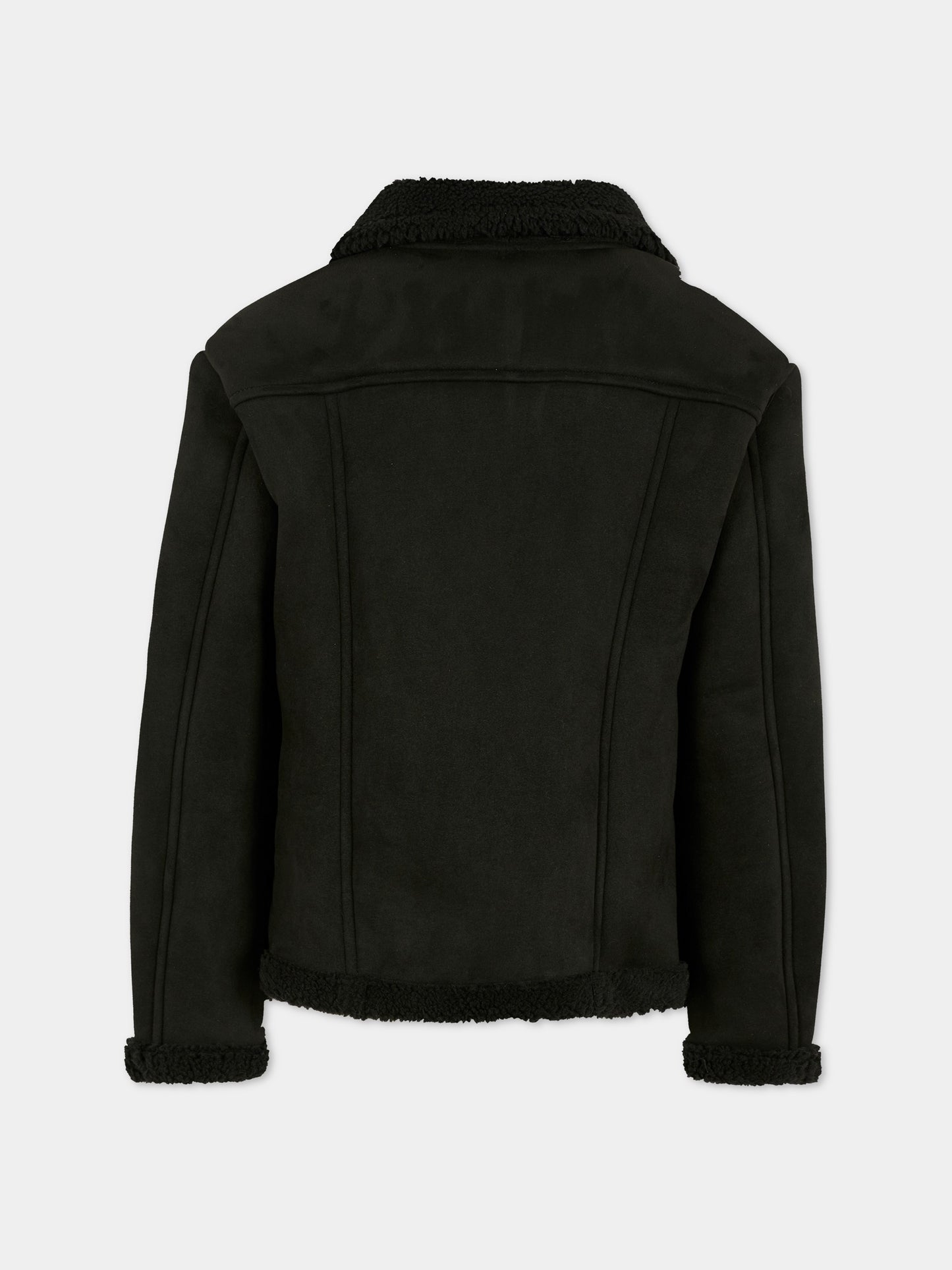 Ecopelliccia nera per bambina con patch,Dondup Kids,DFGB019 0 MO004 N000
