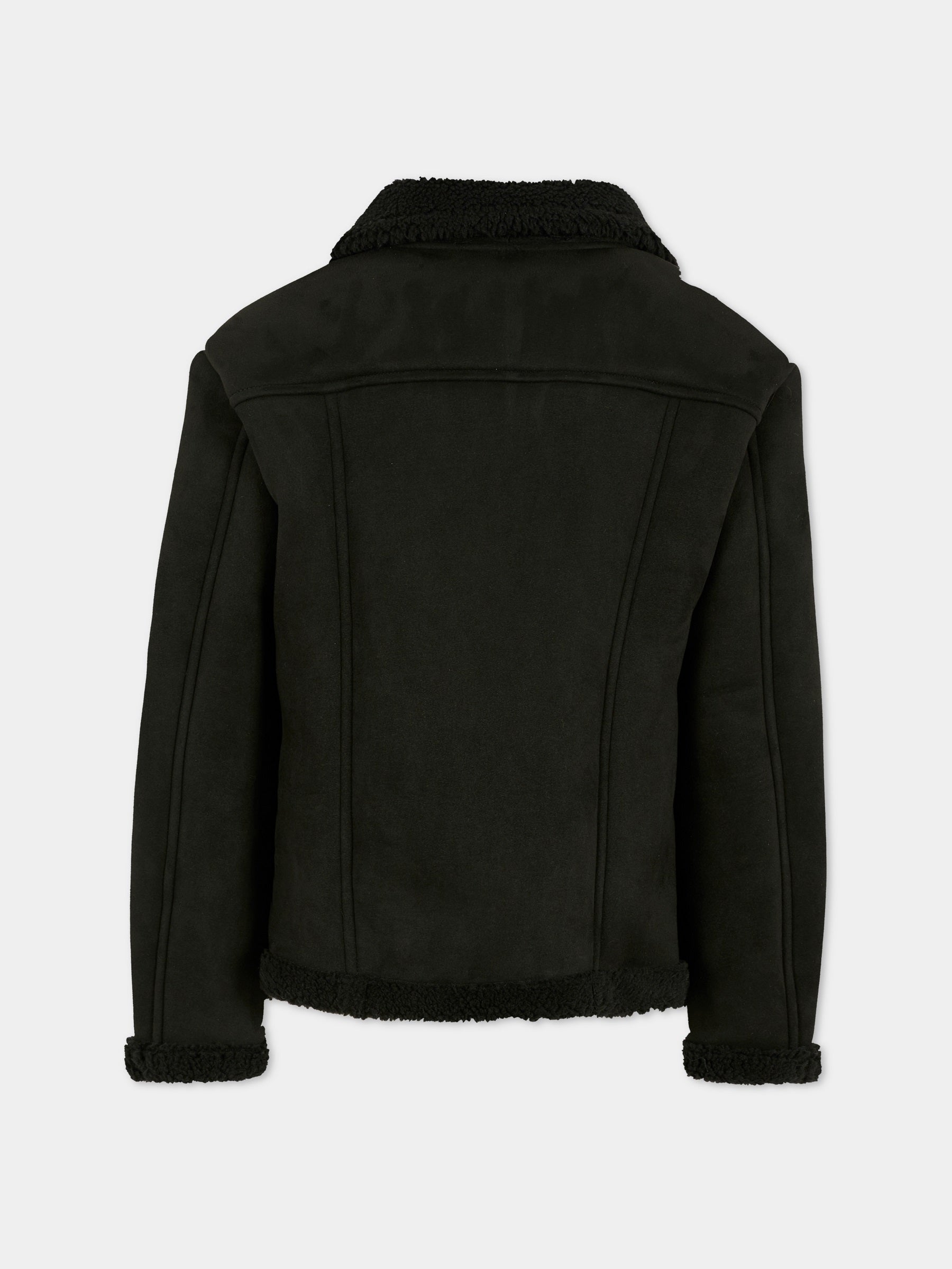 Ecopelliccia nera per bambina con patch,Dondup Kids,DFGB019 0 MO004 N000